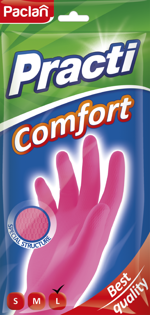 Изображение товара Перчатки хозяйственные PACLAN Practi Comfort резиновые с хлопковым напылением размер L Изображение товара Перчатки хозяйственные PACLAN Practi Comfort резиновые с хлопковым напылением размер L