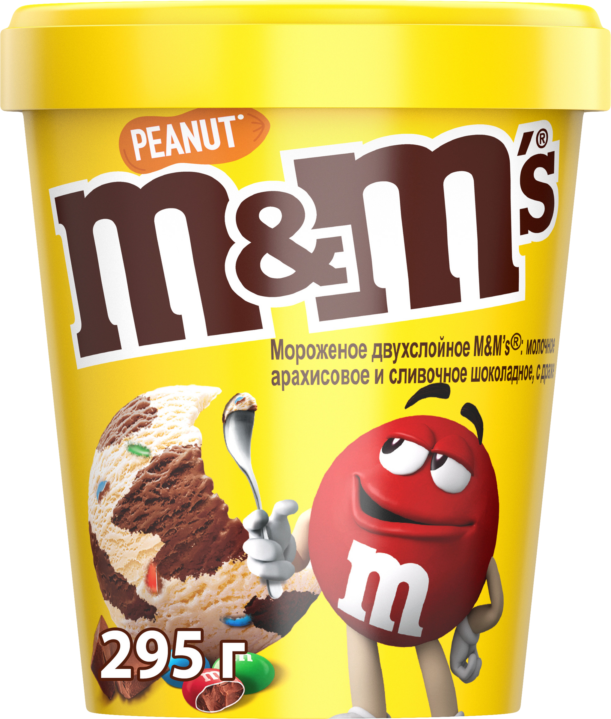 Изображение товара Мороженое M&M'S двухслойное молочное арахисовое и сливочное шоколадное с драже 295г Изображение товара Мороженое M&M'S двухслойное молочное арахисовое и сливочное шоколадное с драже 295г
