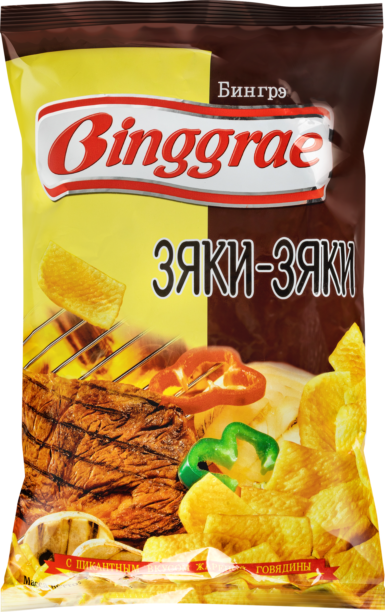 Изображение товара Пикантные чипсы с говяжим вкусом БИНГРЭ 130г, натуральные и хрустящие