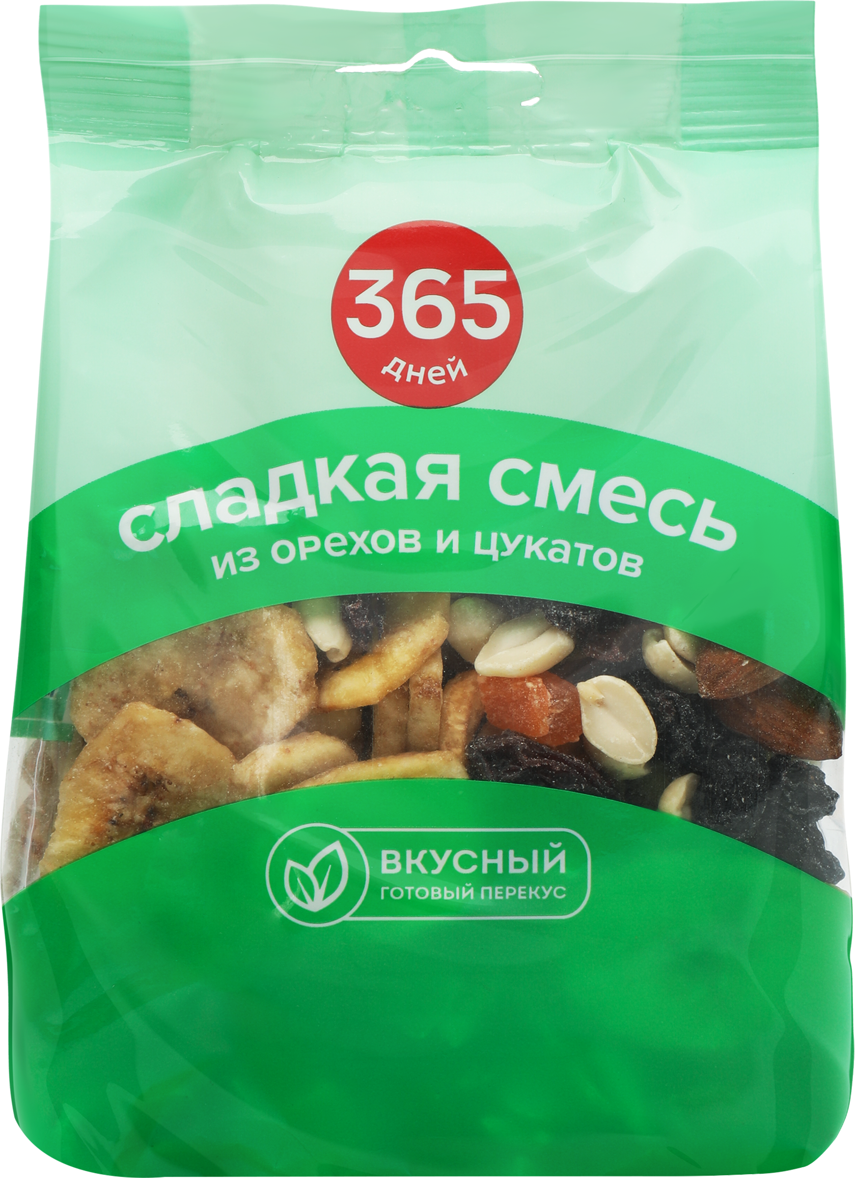 Изображение товара Смесь фруктово-ореховая 365 ДНЕЙ Сладкая, 200г - полезный перекус для веганов и любителей орехов Изображение товара Смесь фруктово-ореховая 365 ДНЕЙ Сладкая, 200г - полезный перекус для веганов и любителей орехов