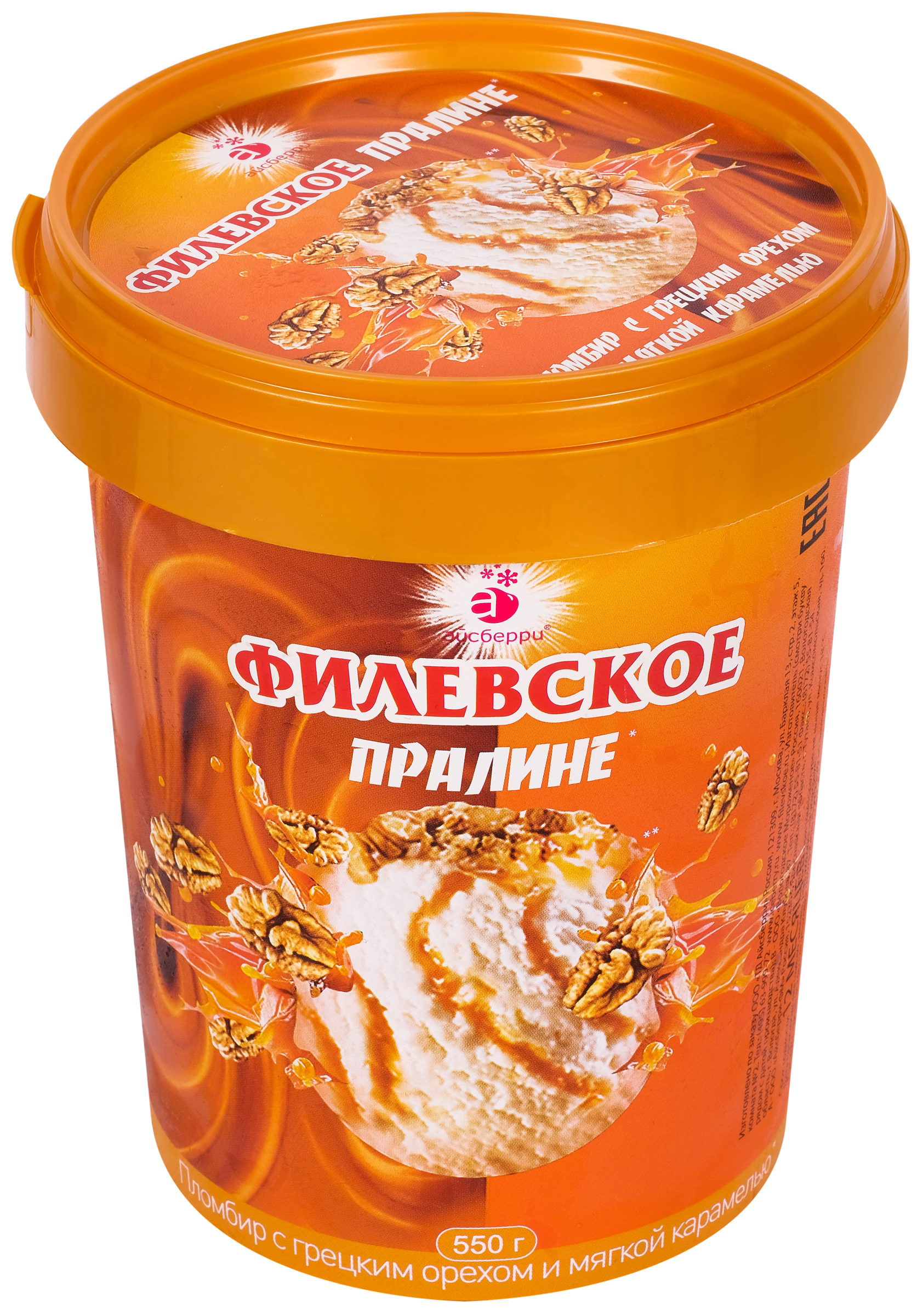 Изображение товара Мороженое ФИЛЕВСКОЕ Пралине с грецким орехом и мягкой карамелью 15% 550г