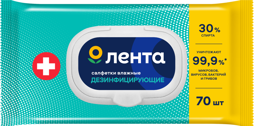 Изображение товара Влажные дезинфицирующие салфетки ЛЕНТА, 70 шт - надежная защита и гигиена Изображение товара Влажные дезинфицирующие салфетки ЛЕНТА, 70 шт - надежная защита и гигиена