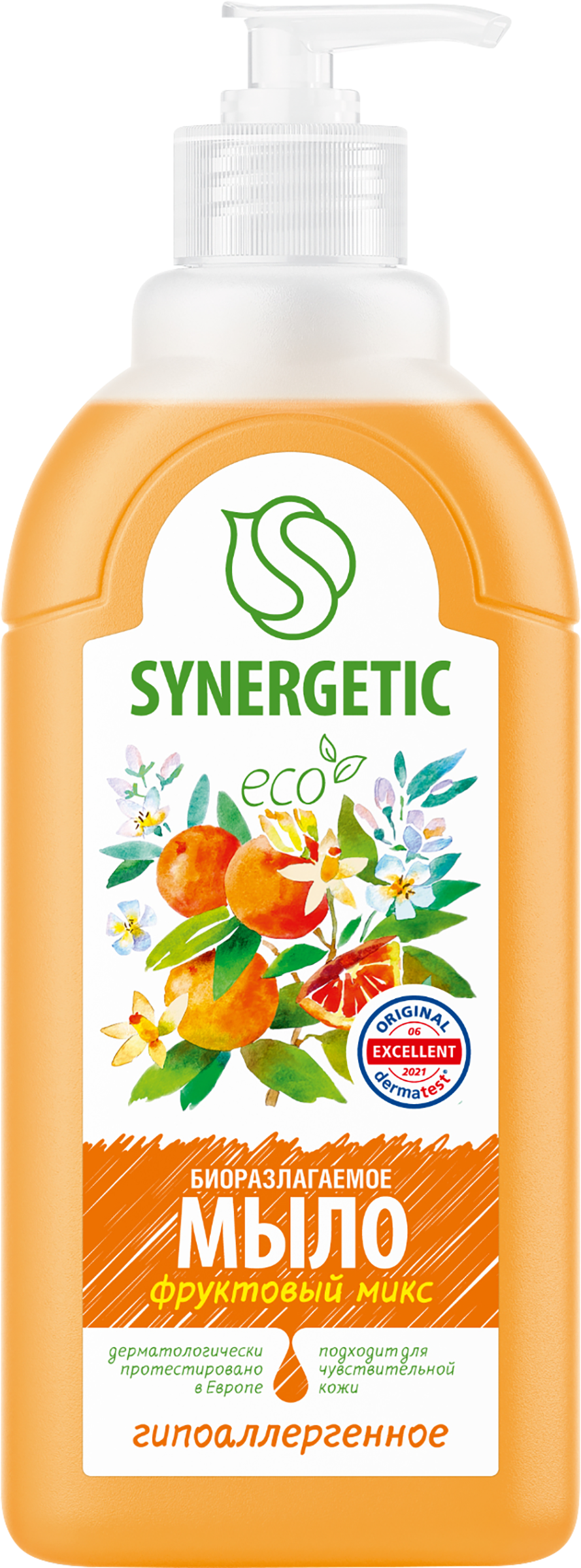 Изображение товара Жидкое биоразлагаемое мыло для рук и тела SYNERGETIC Фруктовый микс 0,5 л Изображение товара Жидкое биоразлагаемое мыло для рук и тела SYNERGETIC Фруктовый микс 0,5 л