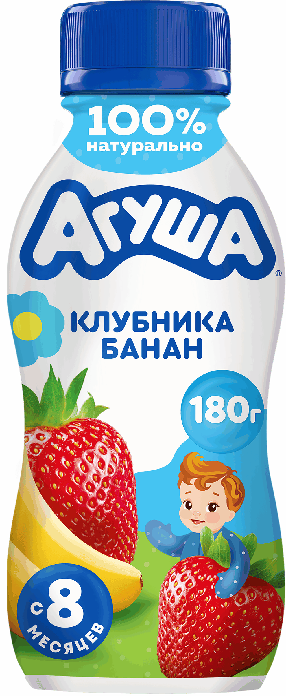 Изображение товара Йогурт питьевой детский АГУША Клубника, банан 2,7%, с 8 месяцев, без змж, 180г Изображение товара Йогурт питьевой детский АГУША Клубника, банан 2,7%, с 8 месяцев, без змж, 180г