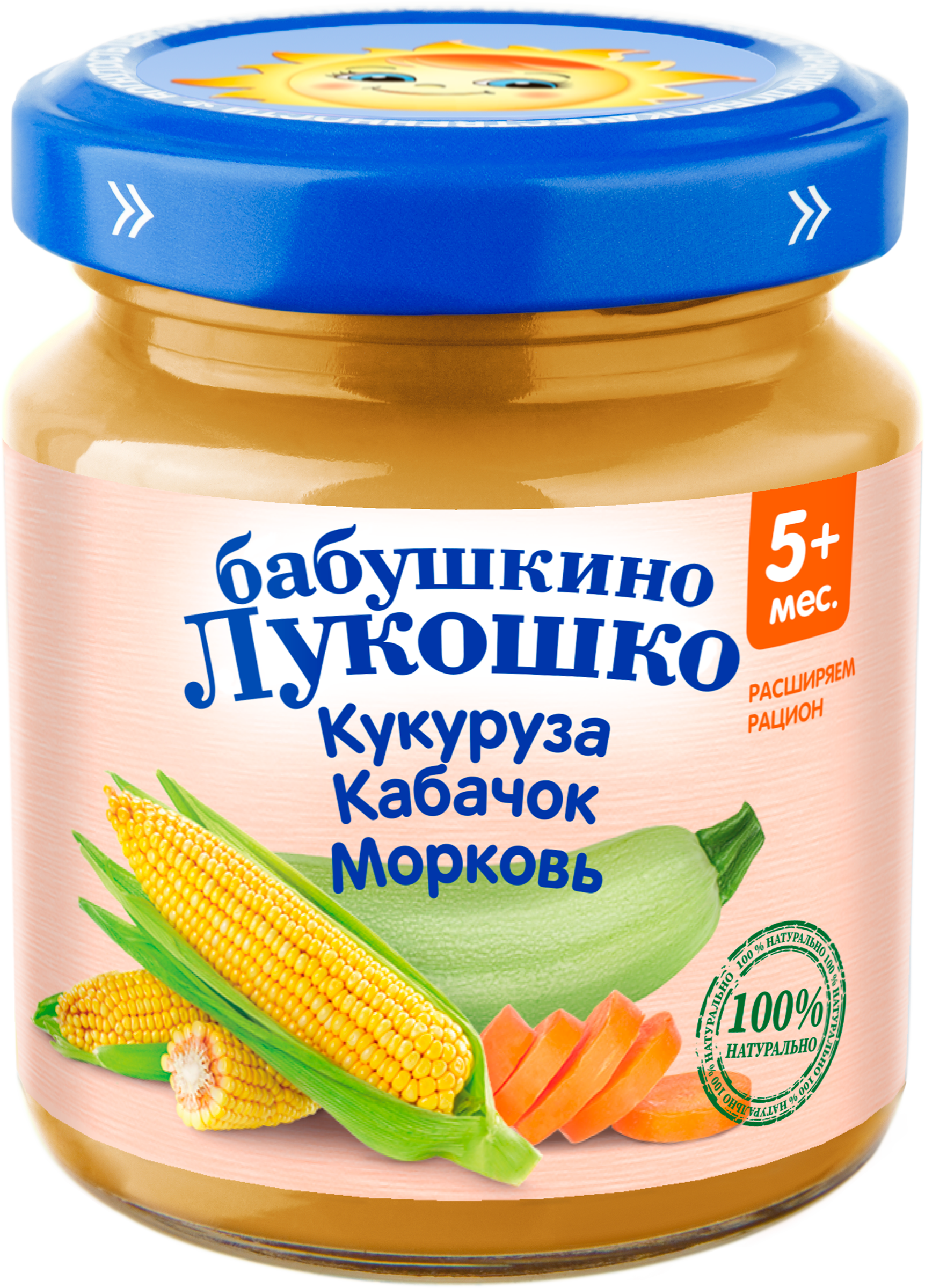 Изображение товара Пюре злаково-овощное БАБУШКИНО ЛУКОШКО Кукуруза кабачок морковь 100г Изображение товара Пюре злаково-овощное БАБУШКИНО ЛУКОШКО Кукуруза кабачок морковь 100г