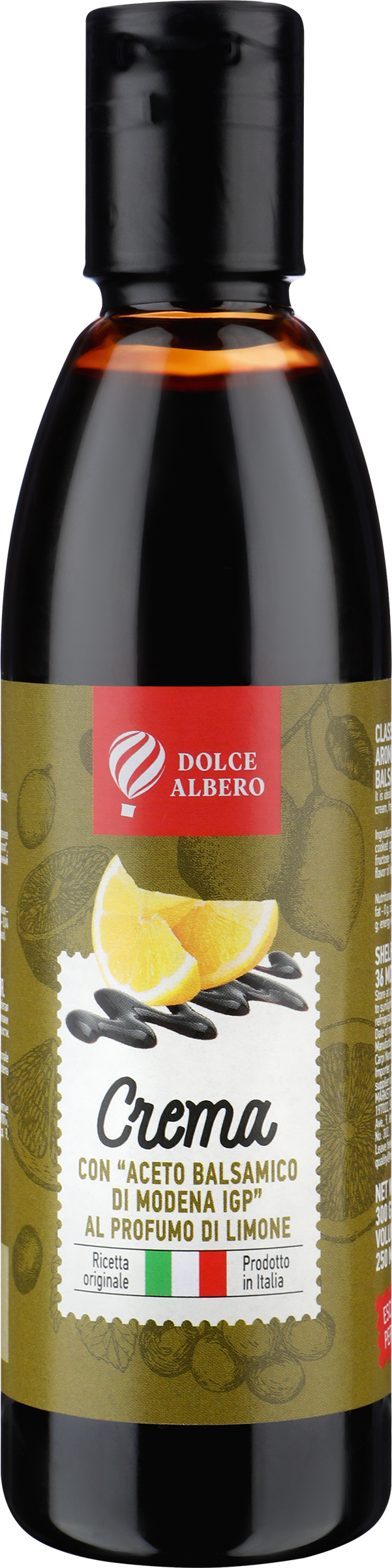 Изображение товара Крем-соус лимон и бальзамический уксус DOLCE ALBERO 250мл - яркий итальянский соус для блюд Изображение товара Крем-соус лимон и бальзамический уксус DOLCE ALBERO 250мл - яркий итальянский соус для блюд