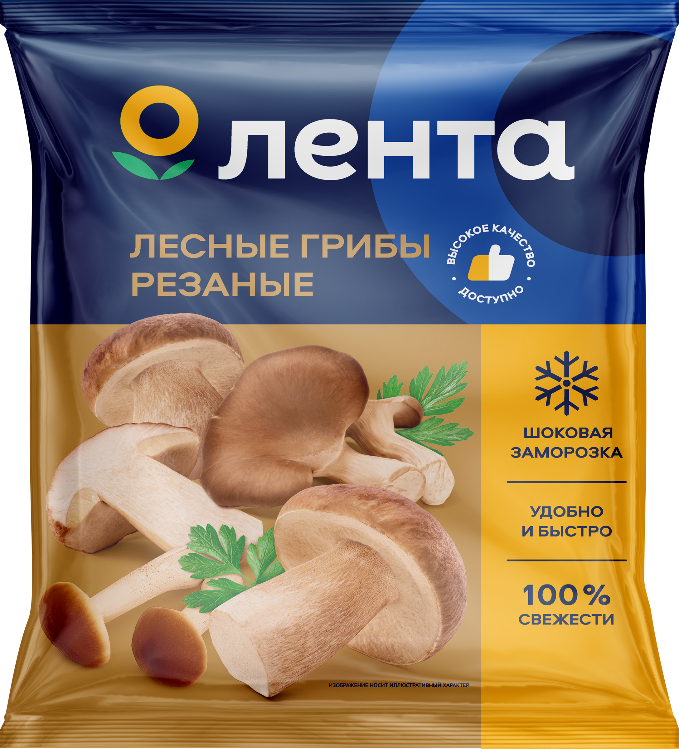 Изображение товара Грибы лесные ЛЕНТА резаные замороженные 400г - быстрое приготовление с натуральным вкусом