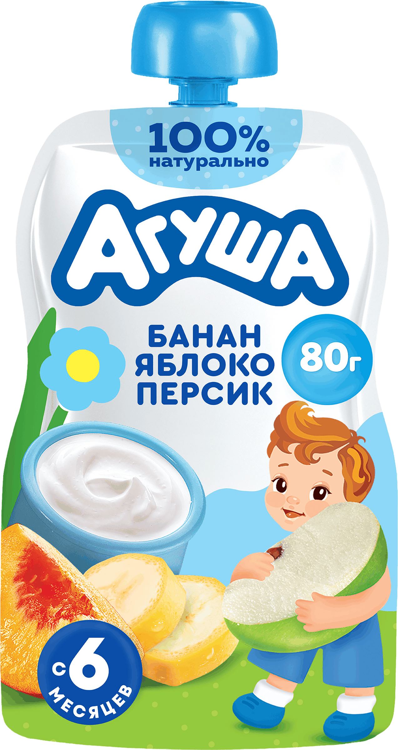 Изображение товара Детский творог АГУША Банан, яблоко, персик фруктовый 4% 80г для малышей Изображение товара Детский творог АГУША Банан, яблоко, персик фруктовый 4% 80г для малышей