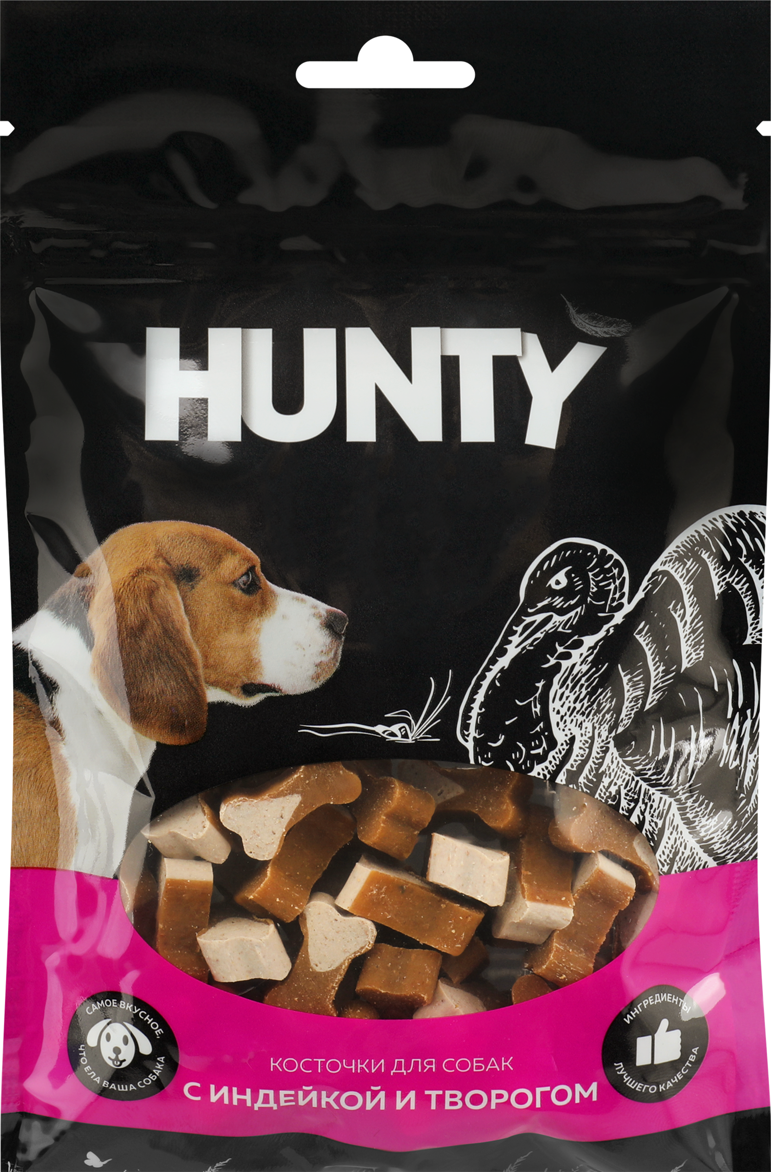 Изображение товара Лакомство для собак HUNTY Косточки мясные с индейкой и творогом 70г Изображение товара Лакомство для собак HUNTY Косточки мясные с индейкой и творогом 70г