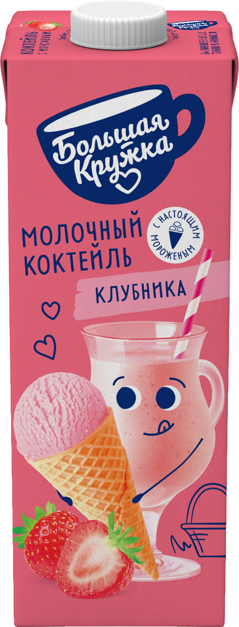 Изображение товара Клубничный молочный коктейль БОЛЬШАЯ КРУЖКА 3% 980г
