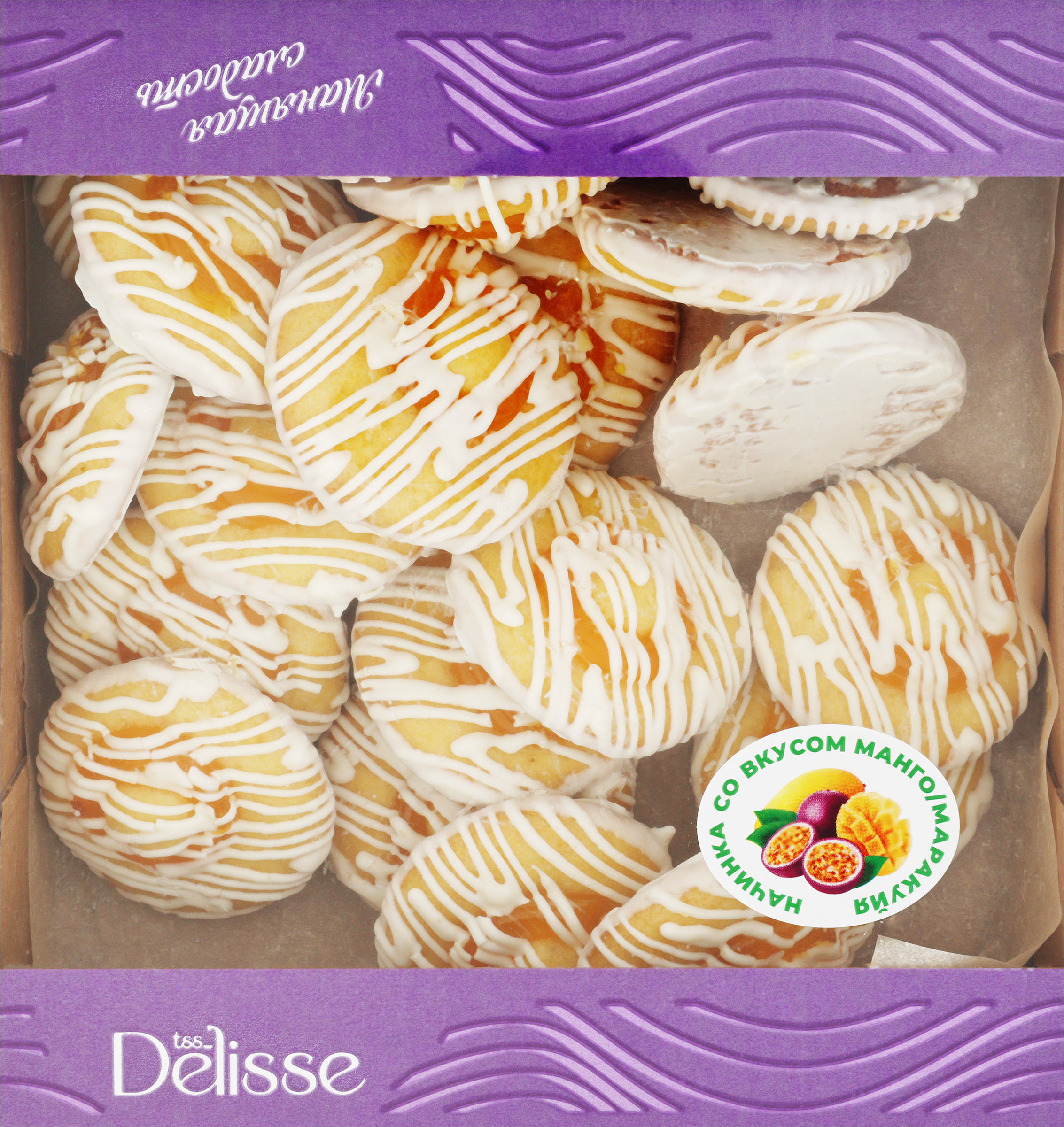 Изображение товара Печенье бисквитное DELISSE с начинкой со вкусом манго-маракуйя, в белой глазури, 450г Изображение товара Печенье бисквитное DELISSE с начинкой со вкусом манго-маракуйя, в белой глазури, 450г