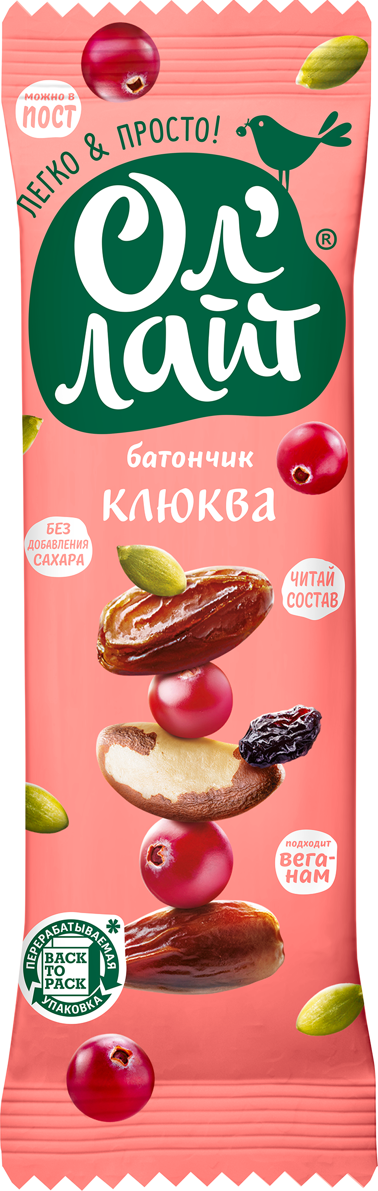 Изображение товара Батончик фруктово-ореховый ОЛ'ЛАЙТ Клюквенный 30г, полезный перекус без глютена Изображение товара Батончик фруктово-ореховый ОЛ'ЛАЙТ Клюквенный 30г, полезный перекус без глютена