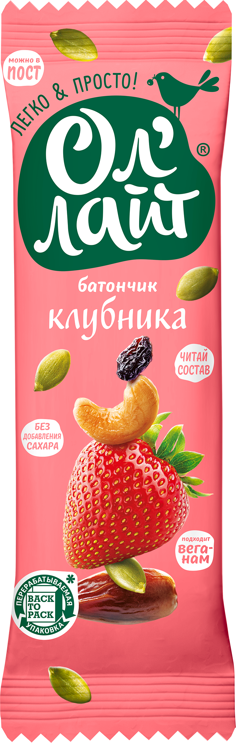 Изображение товара Батончик фруктово-ореховый ОЛ'ЛАЙТ Клубничный, 30г Изображение товара Батончик фруктово-ореховый ОЛ'ЛАЙТ Клубничный, 30г