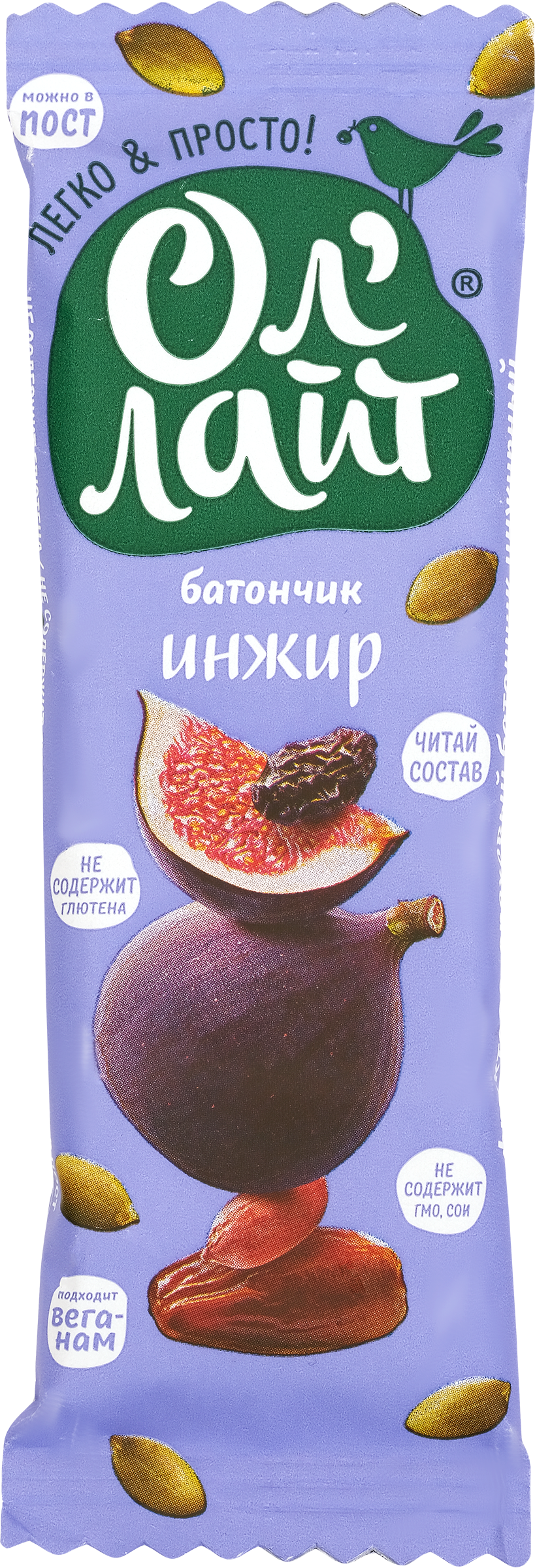Изображение товара Фруктово-ореховый батончик Инжирный ОЛ'ЛАЙТ 30г - полезный перекус для здоровья Изображение товара Фруктово-ореховый батончик Инжирный ОЛ'ЛАЙТ 30г - полезный перекус для здоровья