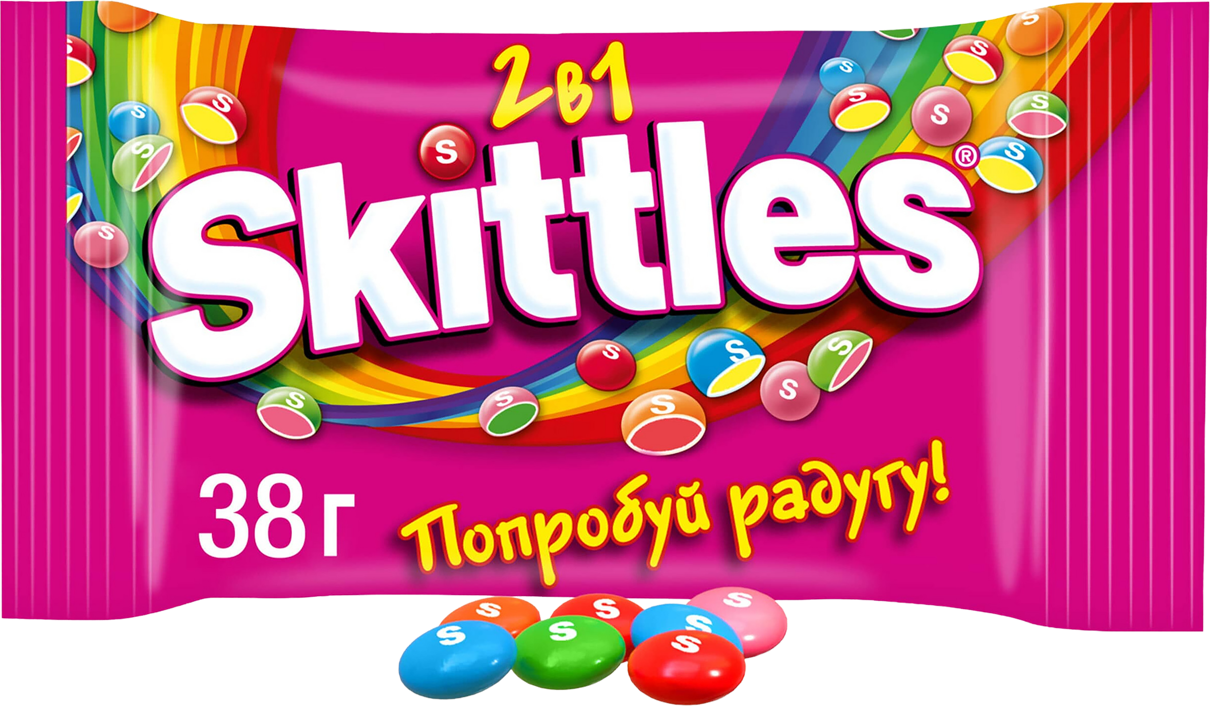 Изображение товара Драже SKITTLES 2в1 в сахарной глазури, 38г Изображение товара Драже SKITTLES 2в1 в сахарной глазури, 38г