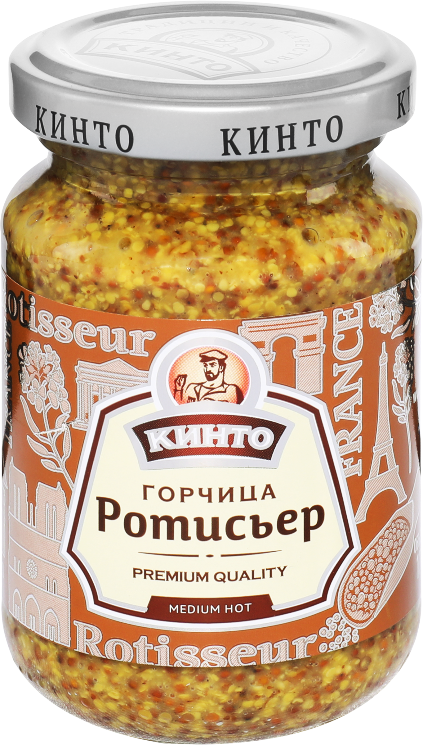 Изображение товара Горчица КИНТО Ротисьер средне-острая 170мл натуральная Франция