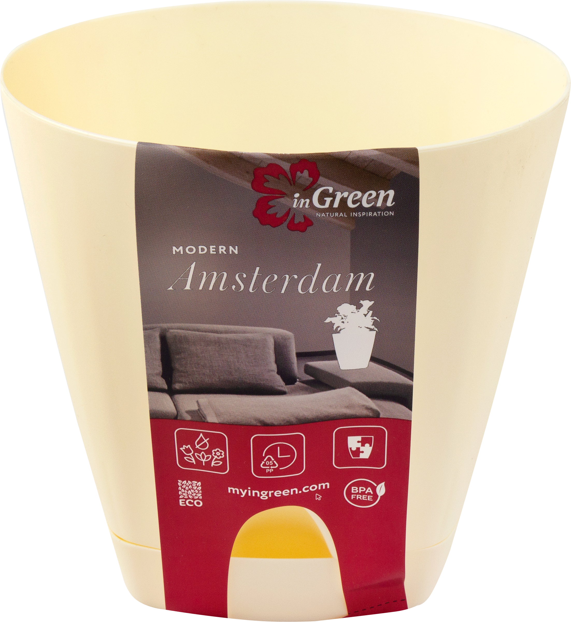 Изображение товара Горшок для цветов с прикорневым поливом INGREEN Amsterdam 1.35л d=14см сливочный