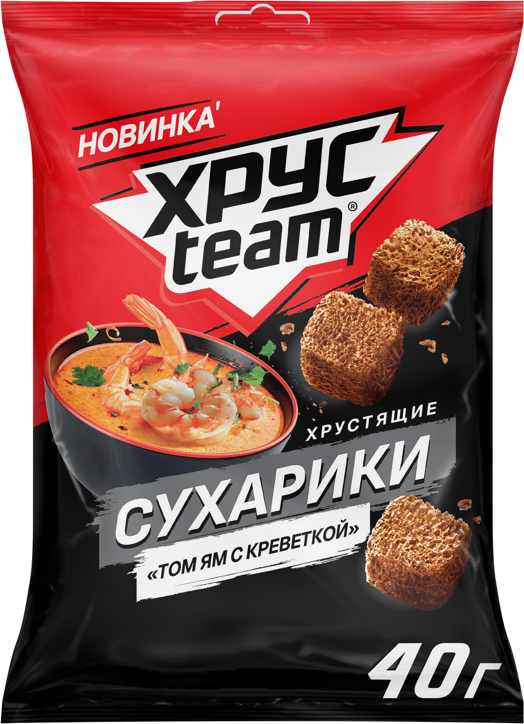 Изображение товара Сухарики ржано-пшеничные ХРУСTEAM Том Ям с креветкой, 40г Изображение товара Сухарики ржано-пшеничные ХРУСTEAM Том Ям с креветкой, 40г