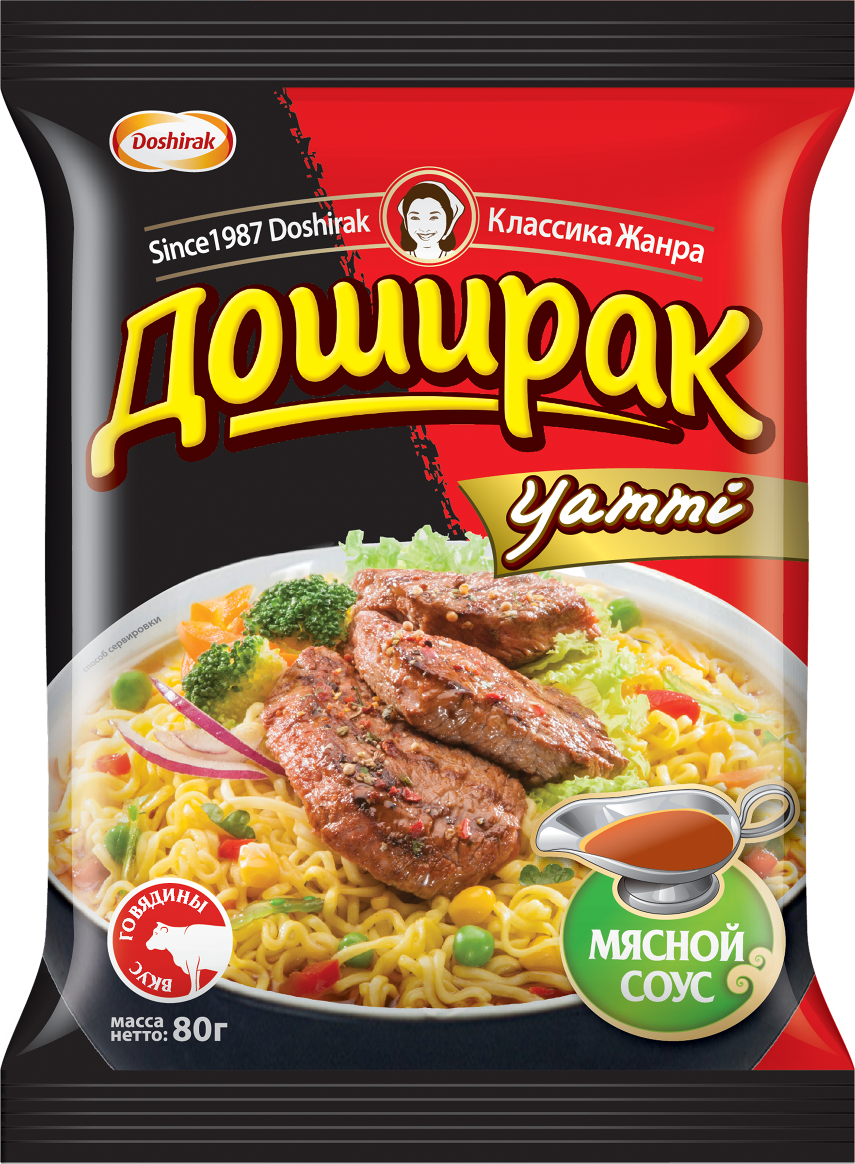 Изображение товара Лапша ДОШИРАК Yammi со вкусом говядины 80г быстрое приготовление Изображение товара Лапша ДОШИРАК Yammi со вкусом говядины 80г быстрое приготовление