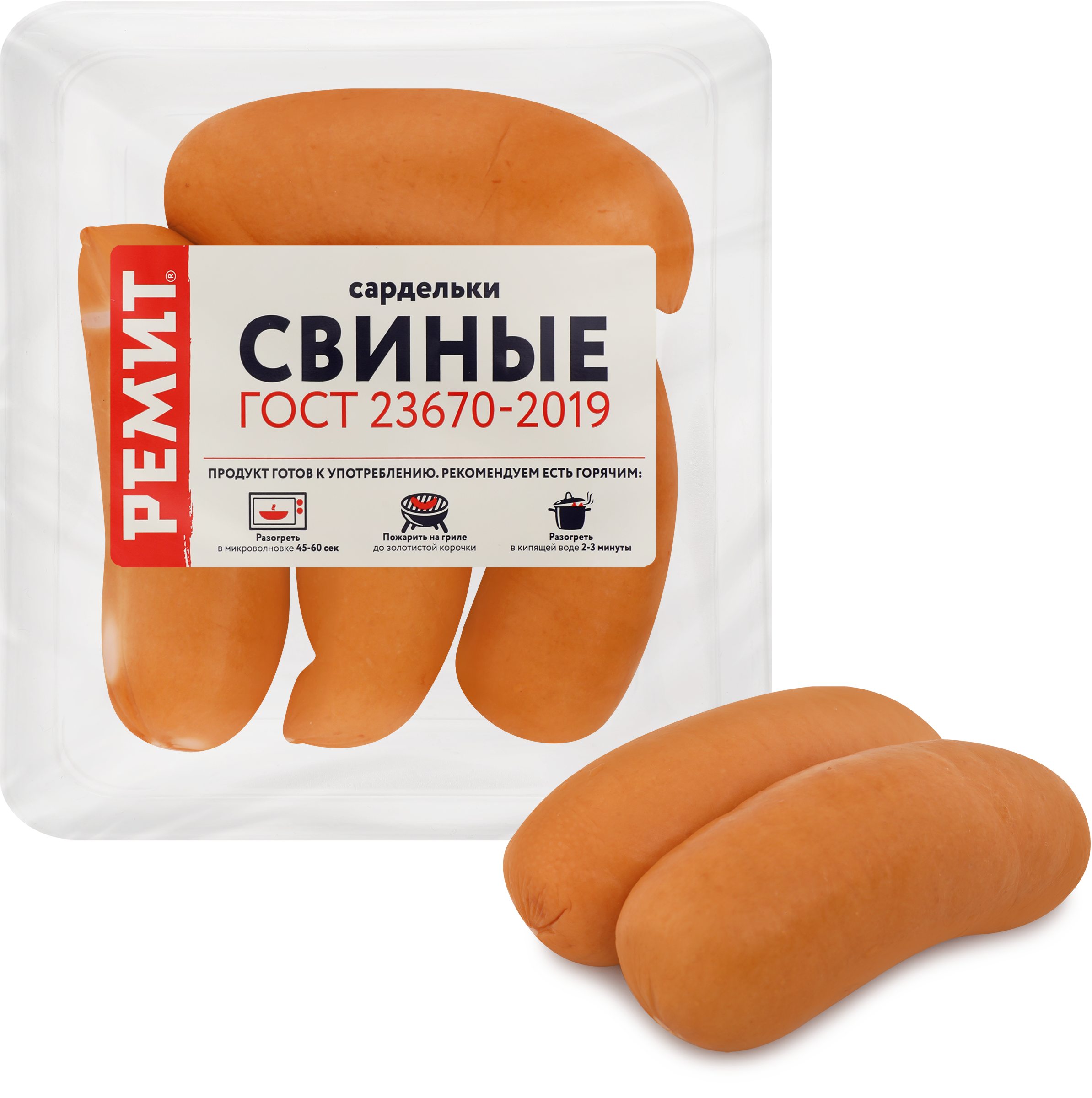 Изображение товара Сардельки РЕМИТ Свинные 460г - вкусные мясные колбаски по ГОСТу