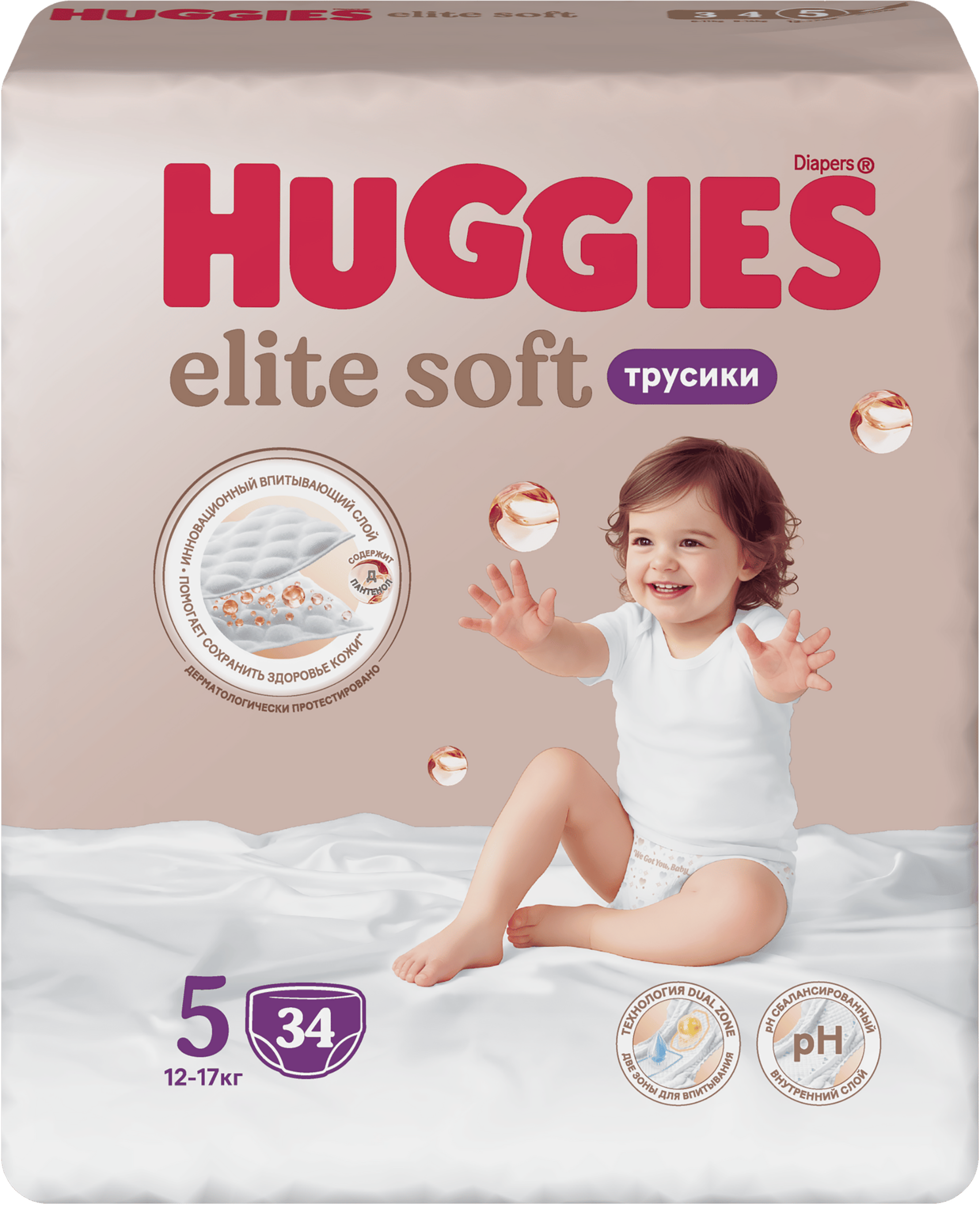 Изображение товара Подгузники-трусики HUGGIES Elite Soft 5 12-17 кг гипоаллергенные 34 шт