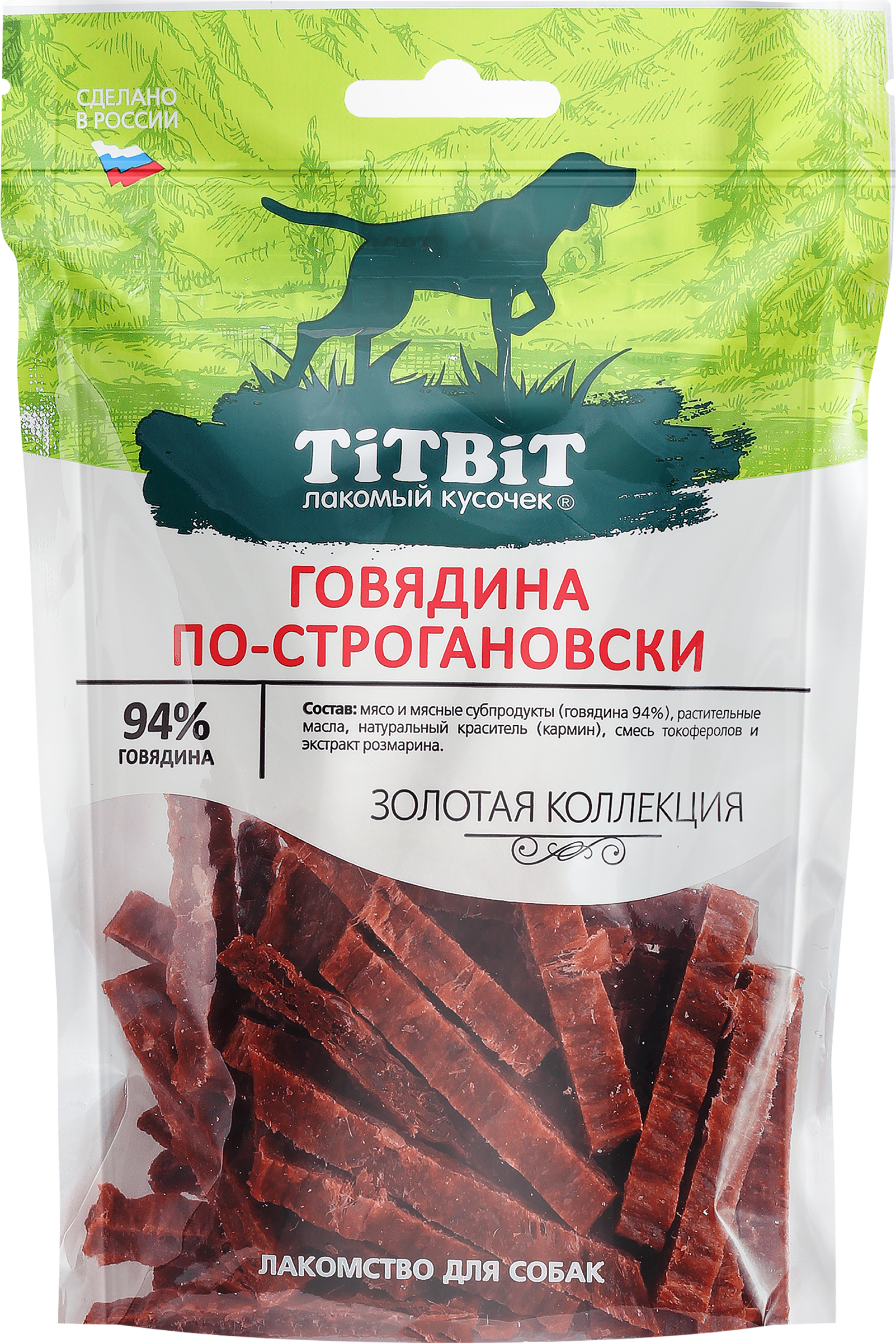 Изображение товара Лакомства для собак TITBIT Говядина по-строгановски, 80 г, натуральное питание Изображение товара Лакомства для собак TITBIT Говядина по-строгановски, 80 г, натуральное питание