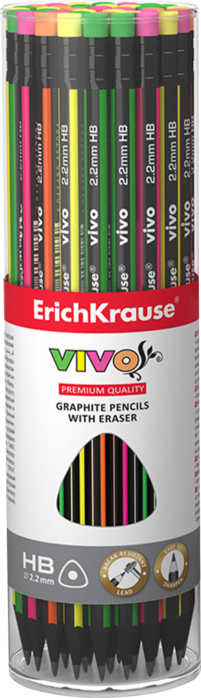 Изображение товара Карандаш чернографитный ERICHKRAUSE Vivo, НВ, трехгранный, с ластиком