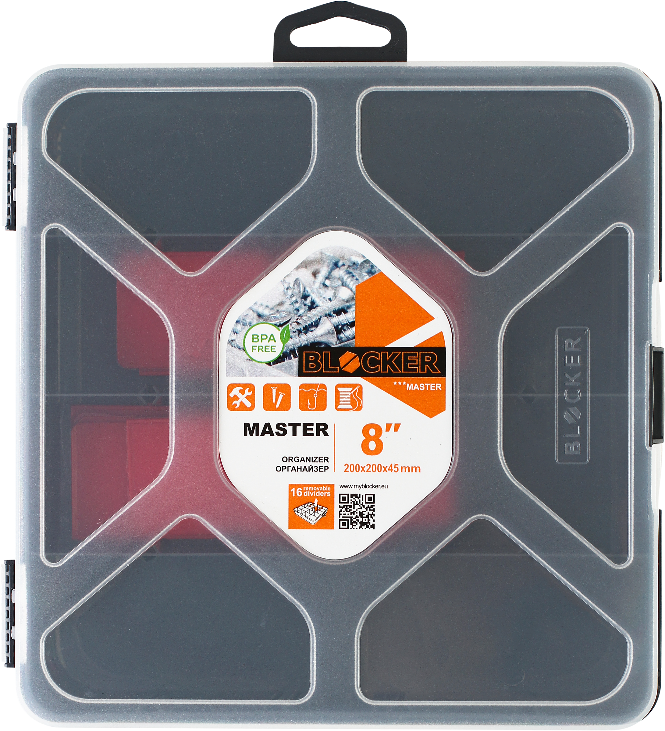 Изображение товара Органайзер BLOCKER Master-comfort 8 для мелочей, съемные перегородки, прозрачная крышка