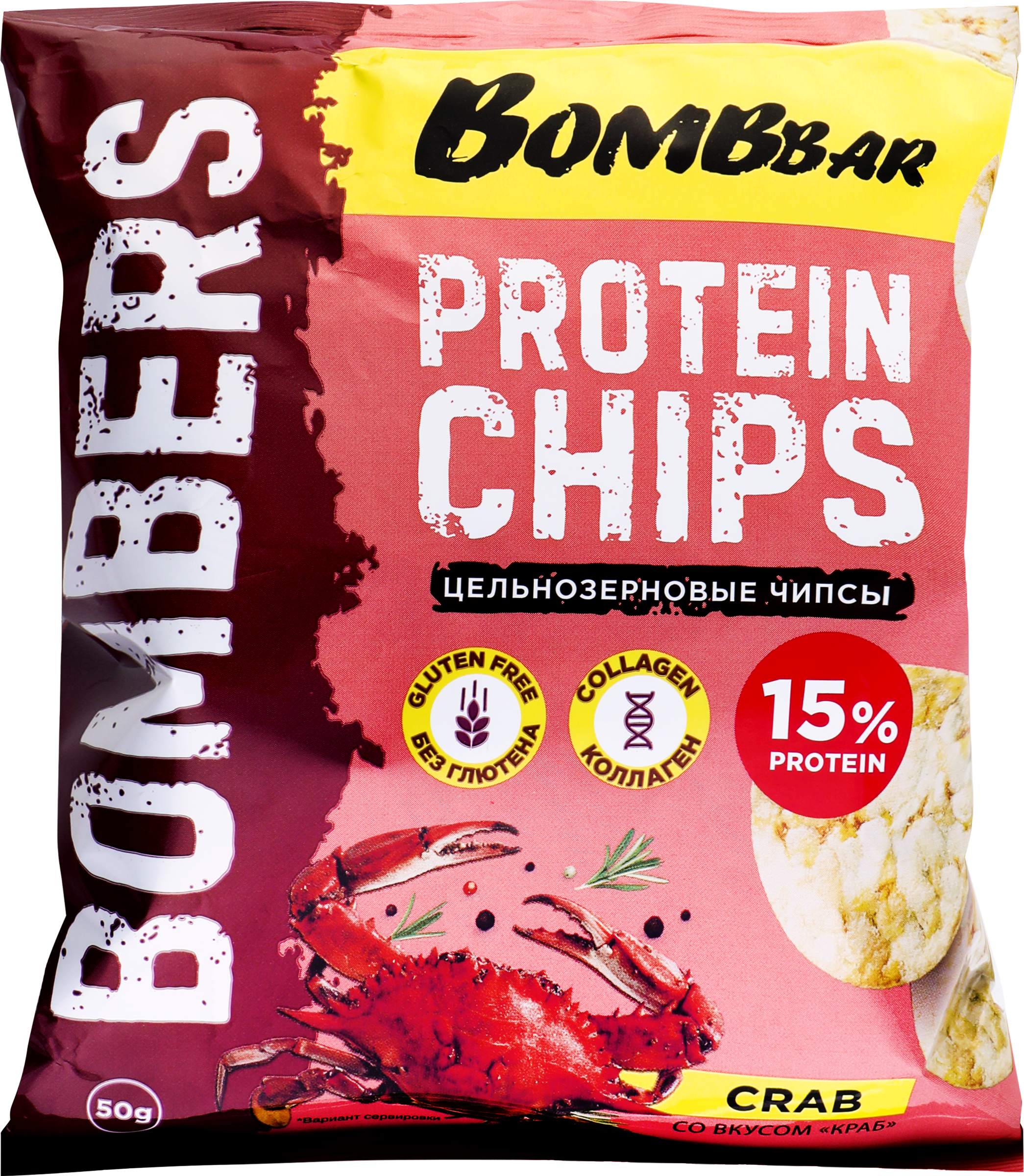 Изображение товара Цельнозерновые протеиновые чипсы BOMBBAR со вкусом краб 50г Изображение товара Цельнозерновые протеиновые чипсы BOMBBAR со вкусом краб 50г