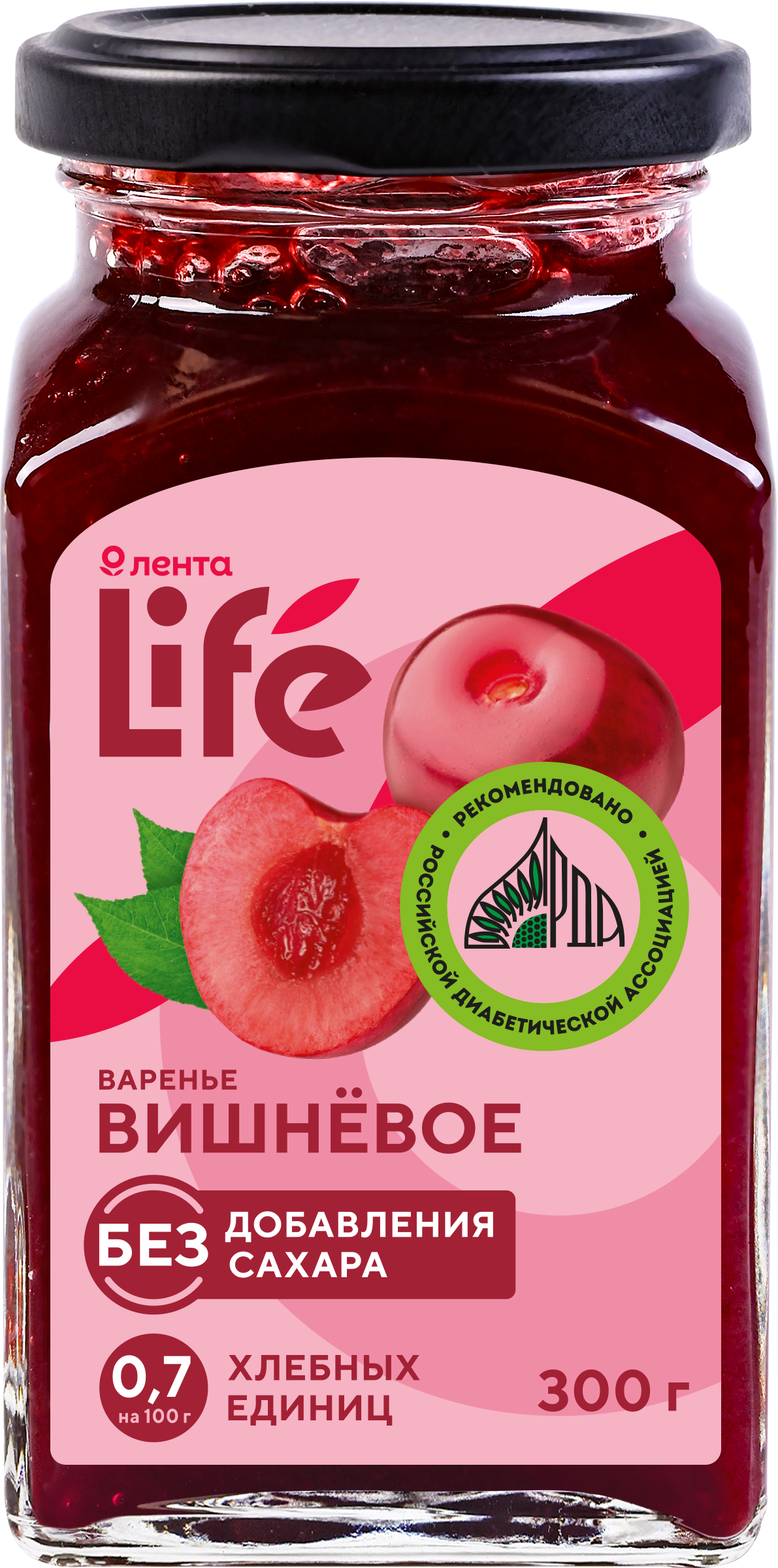 Изображение товара Варенье ЛЕНТА LIFE Вишневое, без сахара, 300г