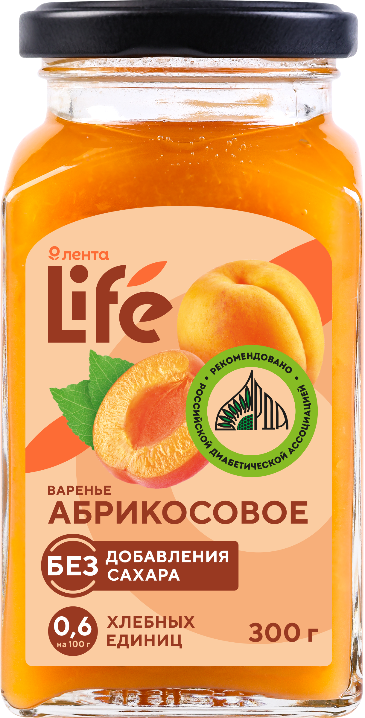 Изображение товара Варенье ЛЕНТА LIFE Абрикосовое без сахара 300г натуральный вкус