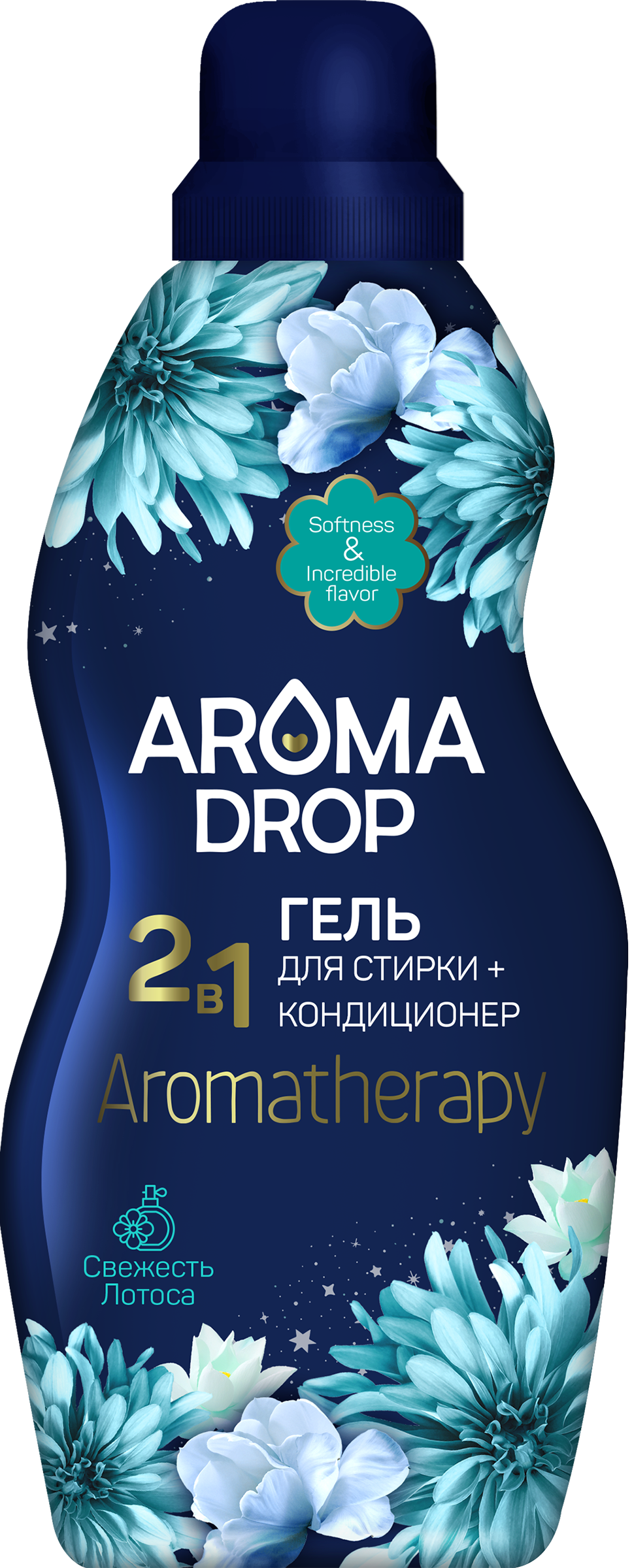 Изображение товара Гель для стирки AROMA DROP 2в1 Свежесть лотоса 1л Изображение товара Гель для стирки AROMA DROP 2в1 Свежесть лотоса 1л