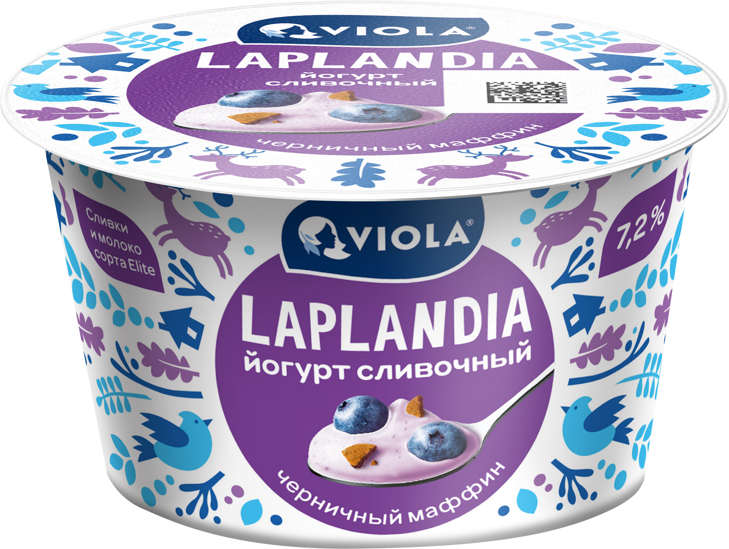 Изображение товара Йогурт LAPLANDIA Сливочный с наполнителем черничный маффин 7,2%, без змж, 180г