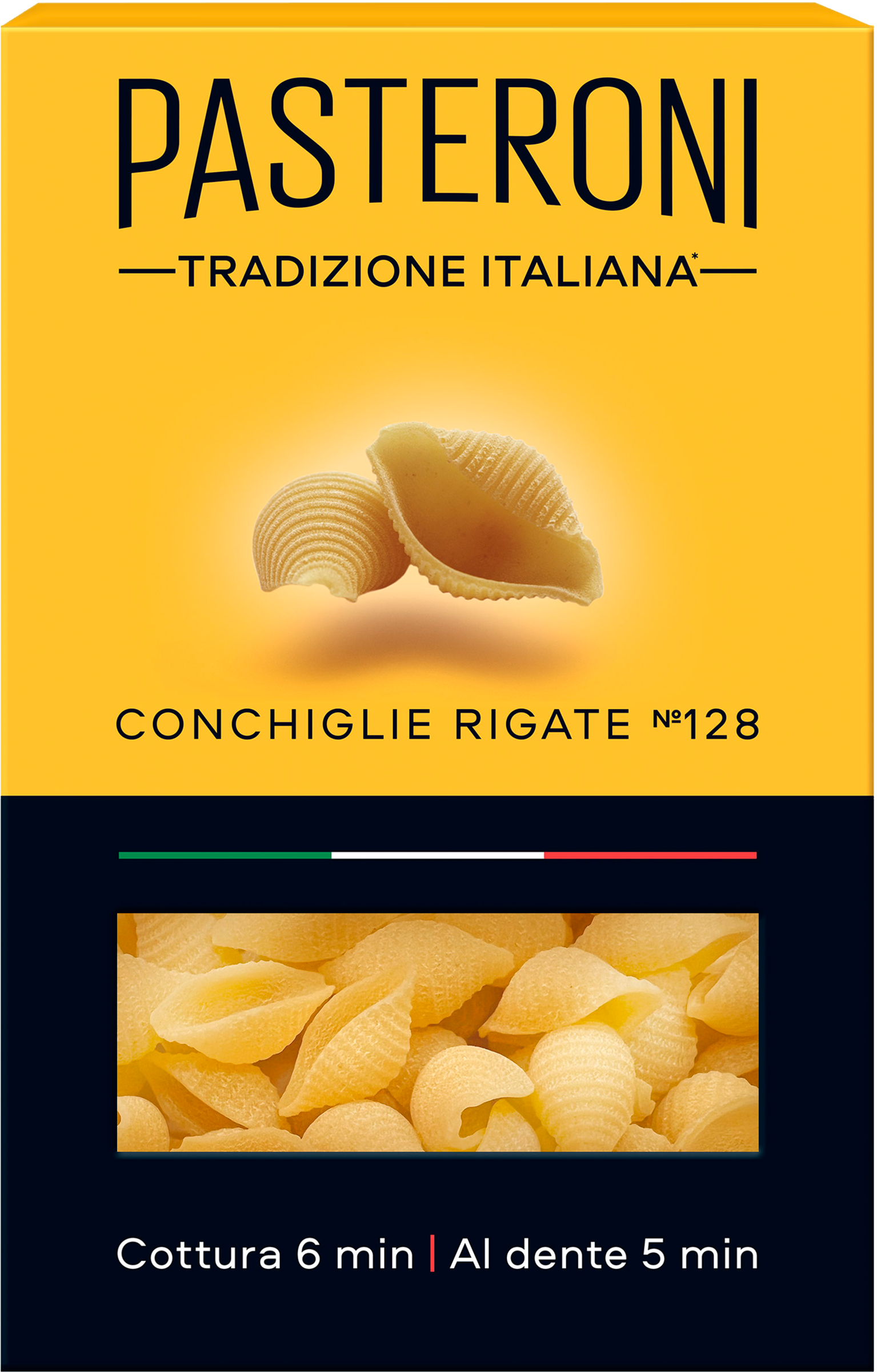 Изображение товара Макароны итальянские PASTERONI Conchiglie Rigate №128 высший сорт 400г