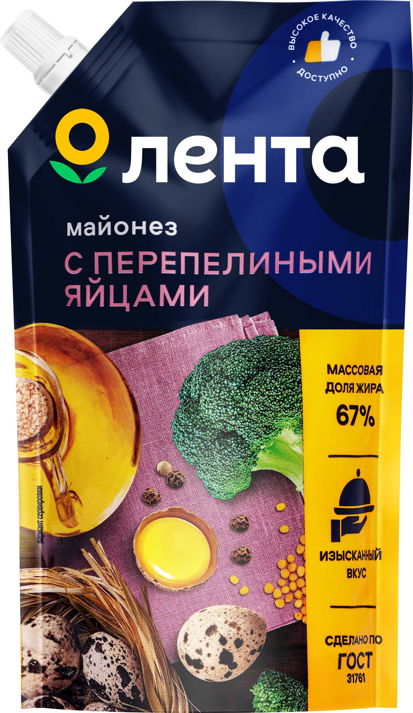 Изображение товара Майонез ЛЕНТА на перепелиных яйцах 67%, 380мл - насыщенный вкус и натуральные ингредиенты