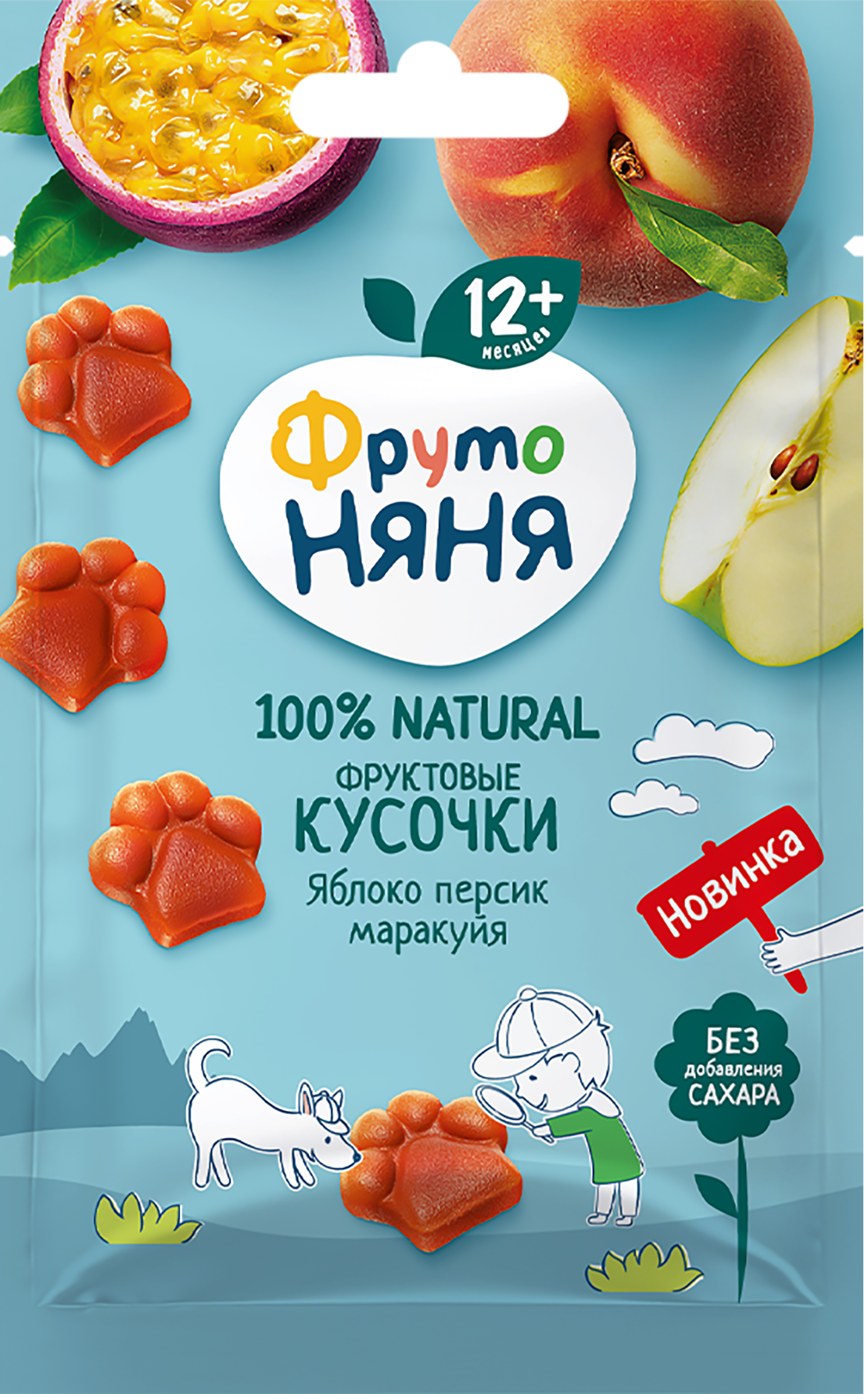 Изображение товара Детские фруктовые кусочки ФРУТОНЯНЯ яблоко, персик, маракуйя с 12 месяцев, 15г