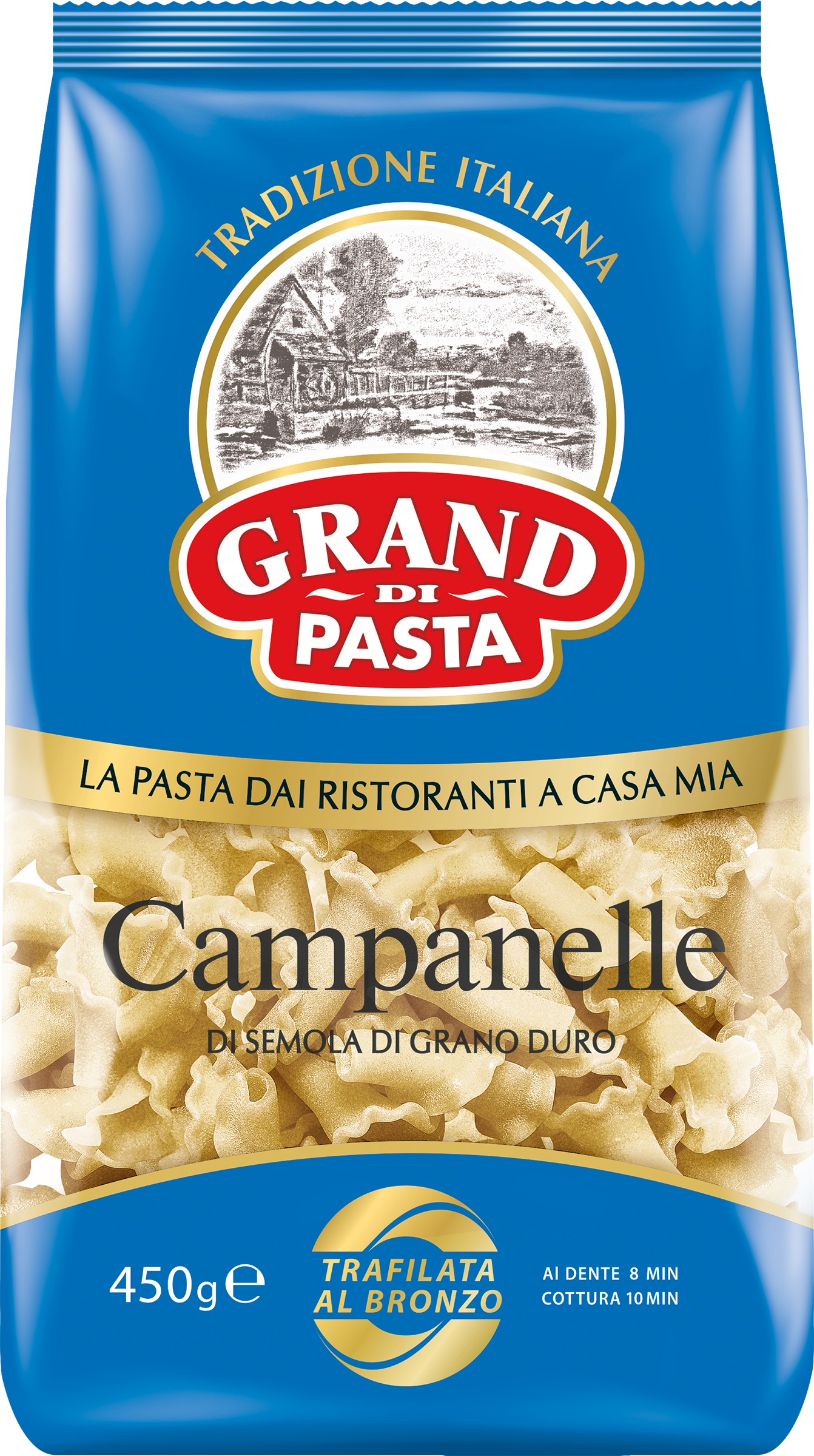 Изображение товара Макароны GRAND DI PASTA Campanelle группа А 450г твердых сортов пшеницы Изображение товара Макароны GRAND DI PASTA Campanelle группа А 450г твердых сортов пшеницы