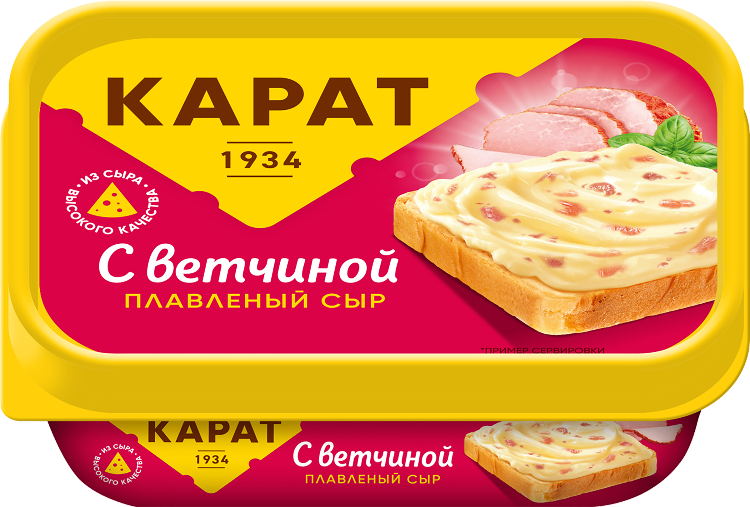 Изображение товара Сыр плавленый КАРАТ Сливочный с ветчиной 45%, без змж, 200г Изображение товара Сыр плавленый КАРАТ Сливочный с ветчиной 45%, без змж, 200г