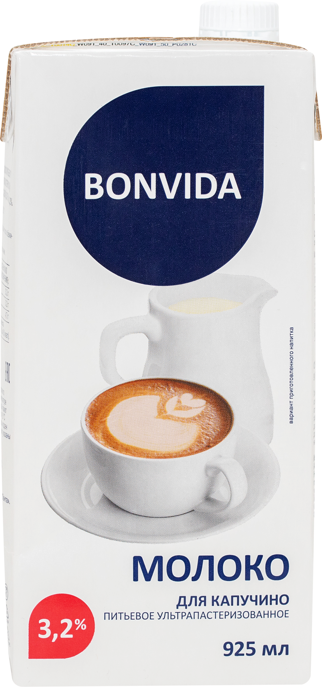 Изображение товара Молоко ультрапастеризованное BONVIDA 3,2% для капучино, 925 мл, Россия Изображение товара Молоко ультрапастеризованное BONVIDA 3,2% для капучино, 925 мл, Россия