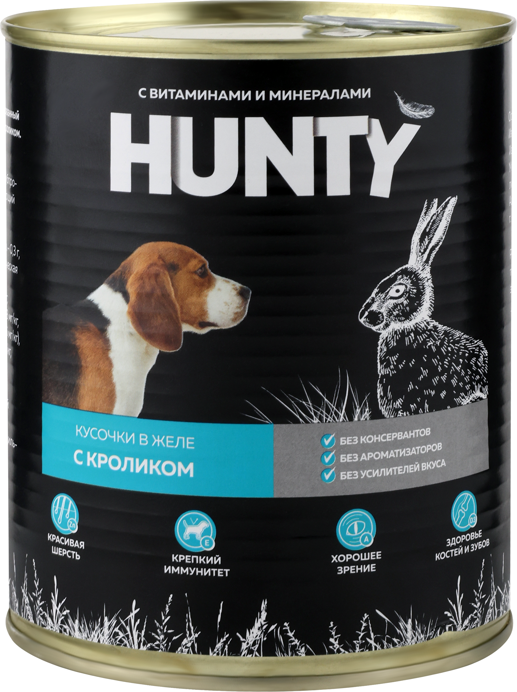 Изображение товара Консервированный корм для собак HUNTY с кроликом в желе 850г Изображение товара Консервированный корм для собак HUNTY с кроликом в желе 850г