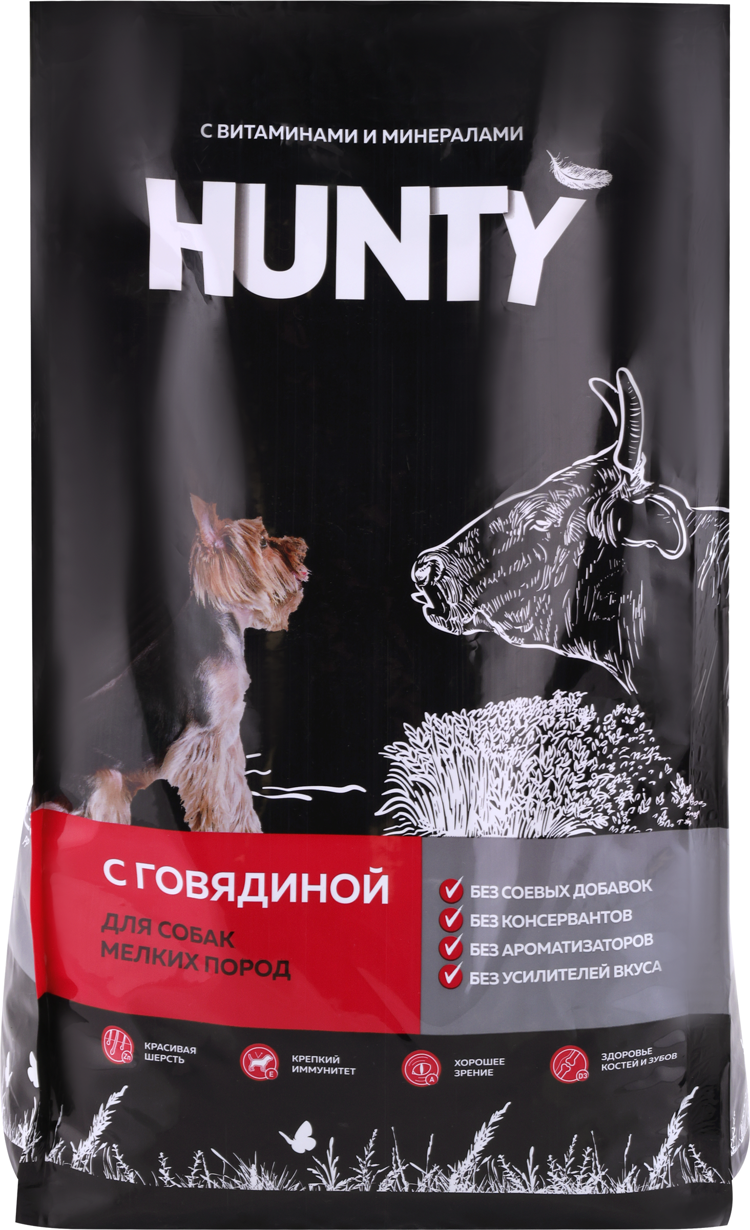 Изображение товара Корм сухой для взрослых собак HUNTY с говядиной, для мелких пород, 2,2кг