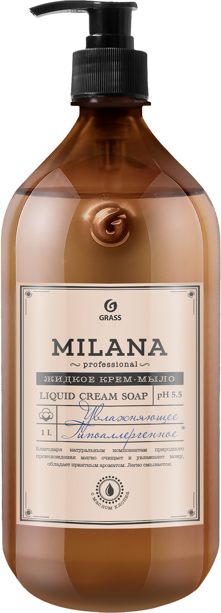 Изображение товара Крем-мыло жидкое GRASS Milana Professional увлажняющее, 1л Изображение товара Крем-мыло жидкое GRASS Milana Professional увлажняющее, 1л
