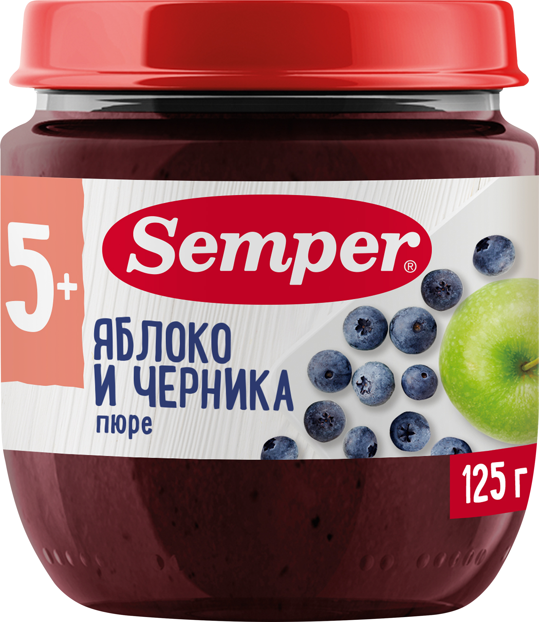 Изображение товара Детское пюре SEMPER Яблоко и черника с 5 месяцев 125г натуральное и полезное