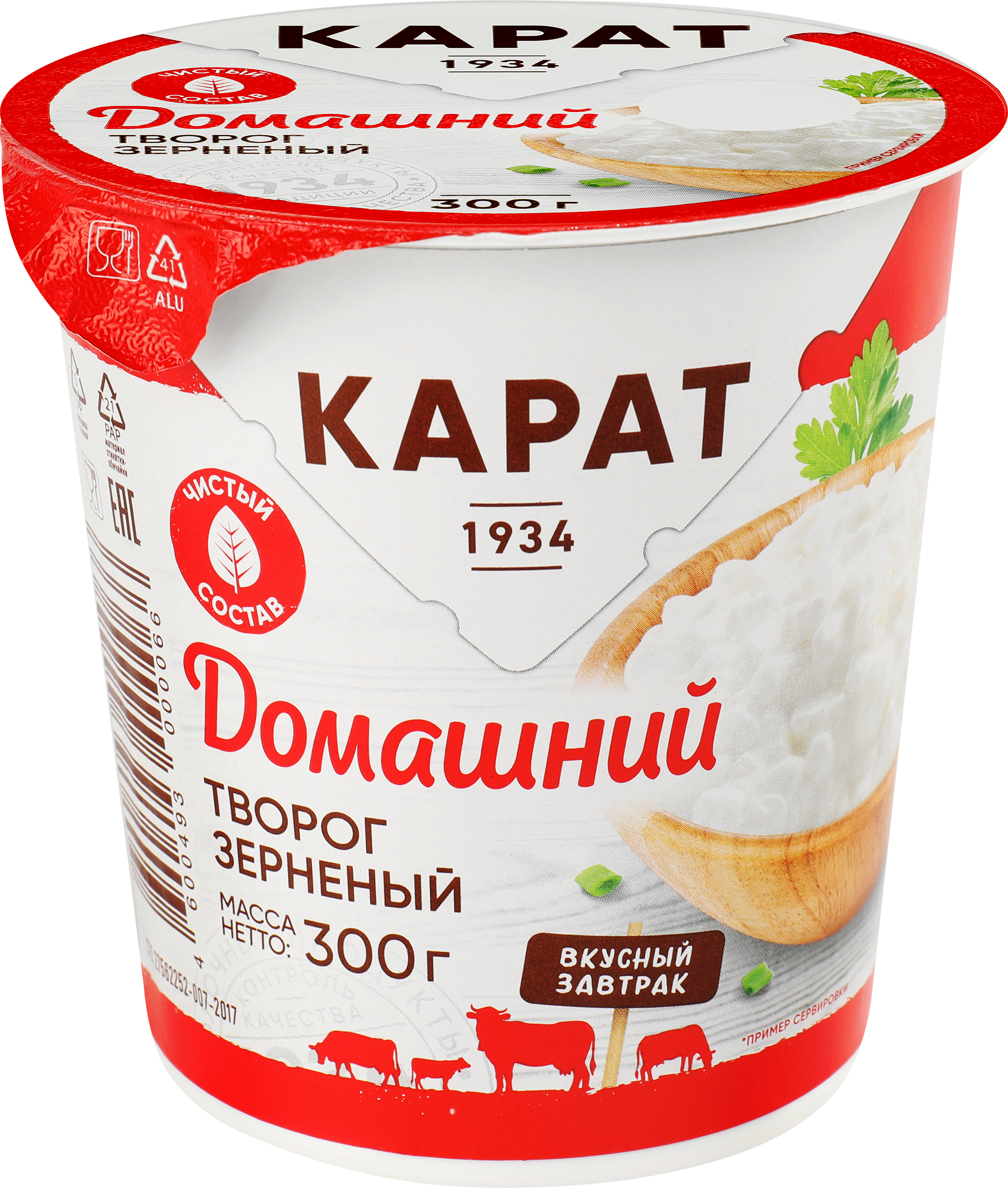 Изображение товара Творог зерненый КАРАТ Домашний 4%, без змж, 300г Изображение товара Творог зерненый КАРАТ Домашний 4%, без змж, 300г