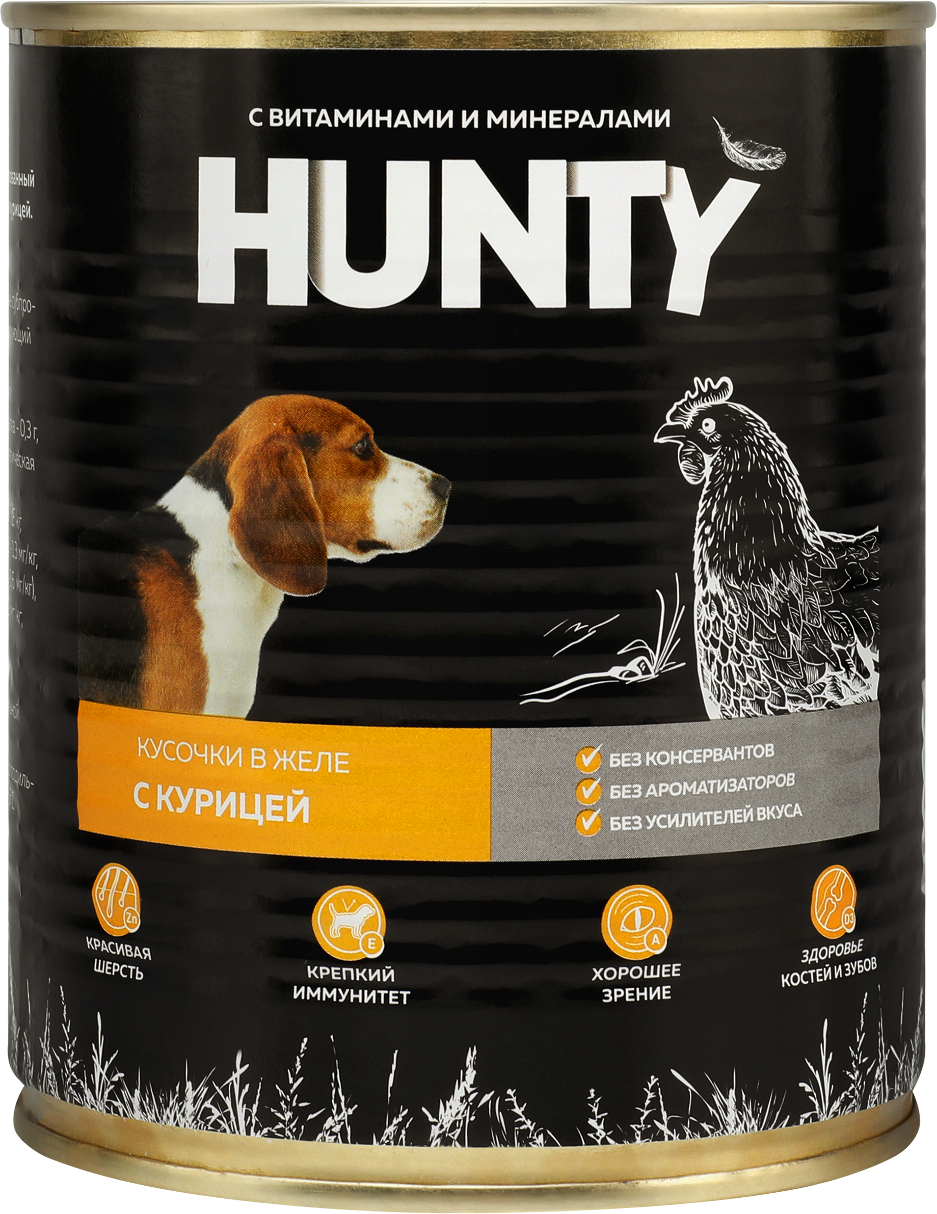Изображение товара Влажный корм для собак HUNTY с курицей, 850г, натуральное питание для активных питомцев