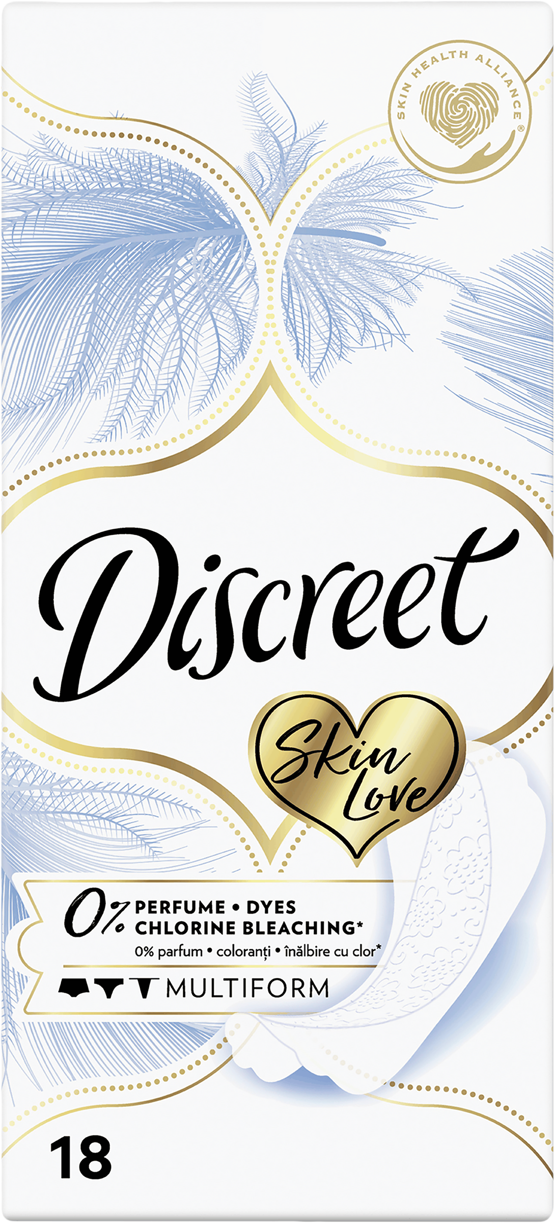 Изображение товара Прокладки ежедневные DISCREET Multiform Skin Love для женщин, 18шт Изображение товара Прокладки ежедневные DISCREET Multiform Skin Love для женщин, 18шт