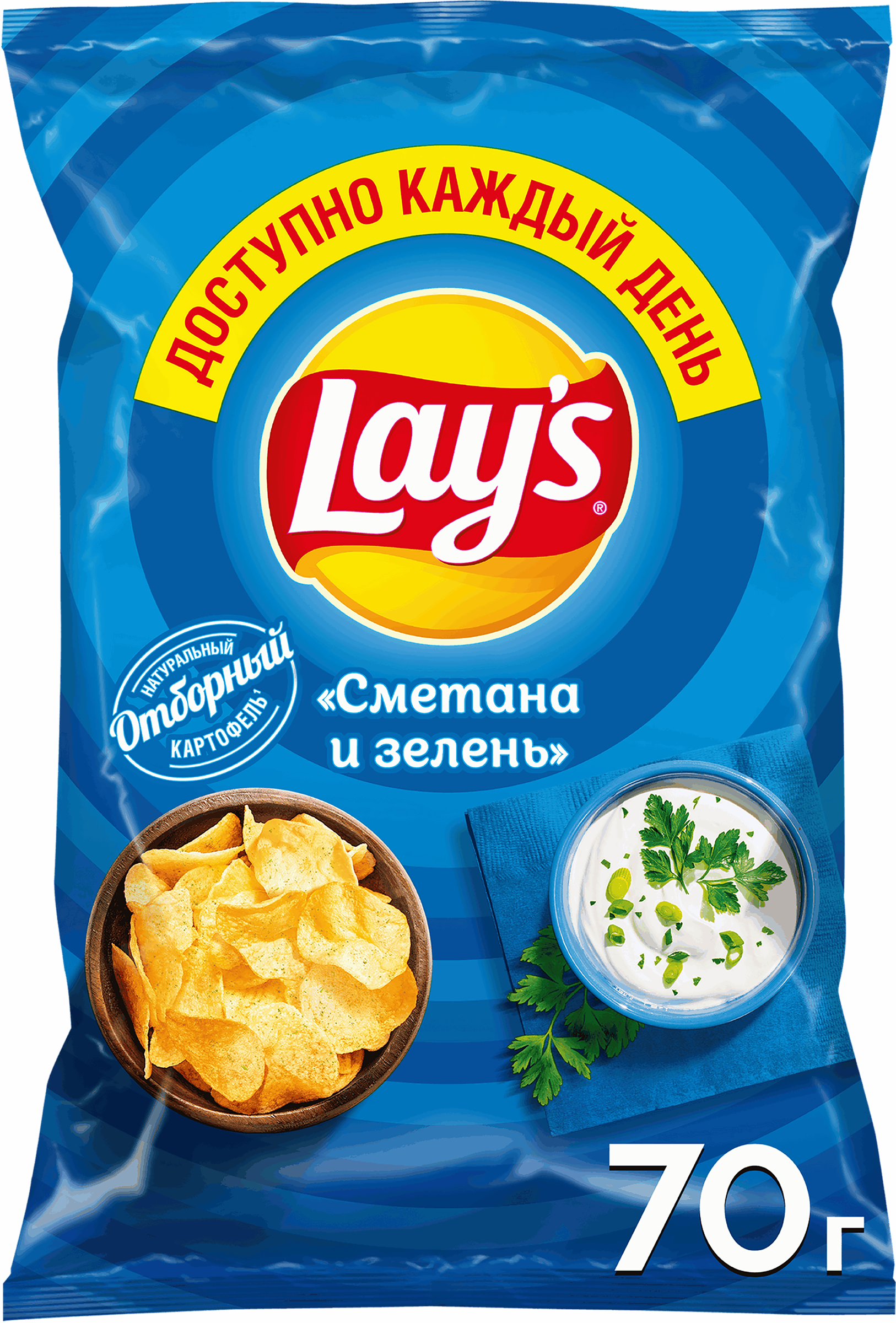 Изображение товара Чипсы картофельные LAY'S со вкусом сметаны и зелени, 70 г