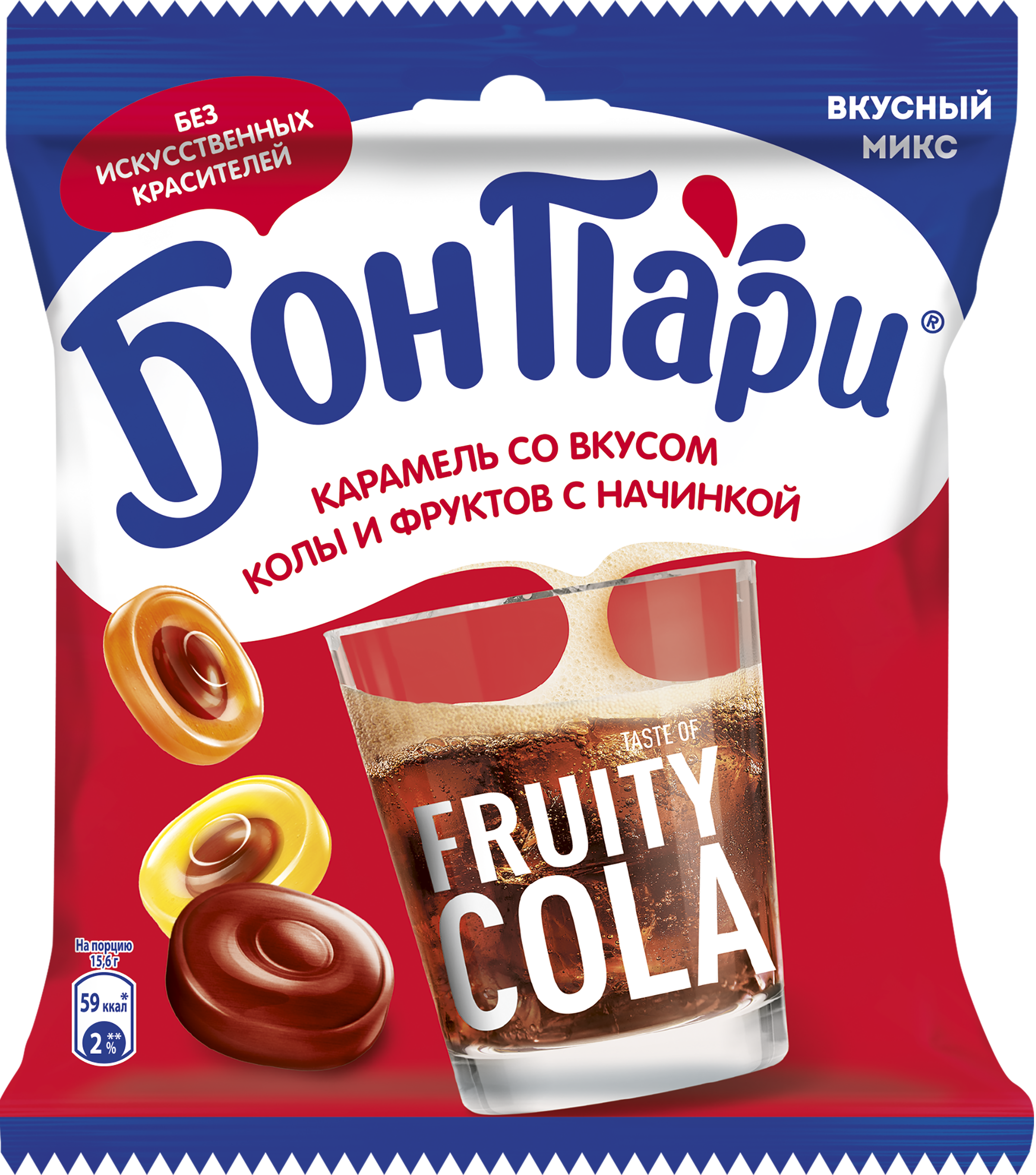 Изображение товара Леденцы БОН ПАРИ с начинкой со вкусом колы и фруктов 200г от Нестле Россия