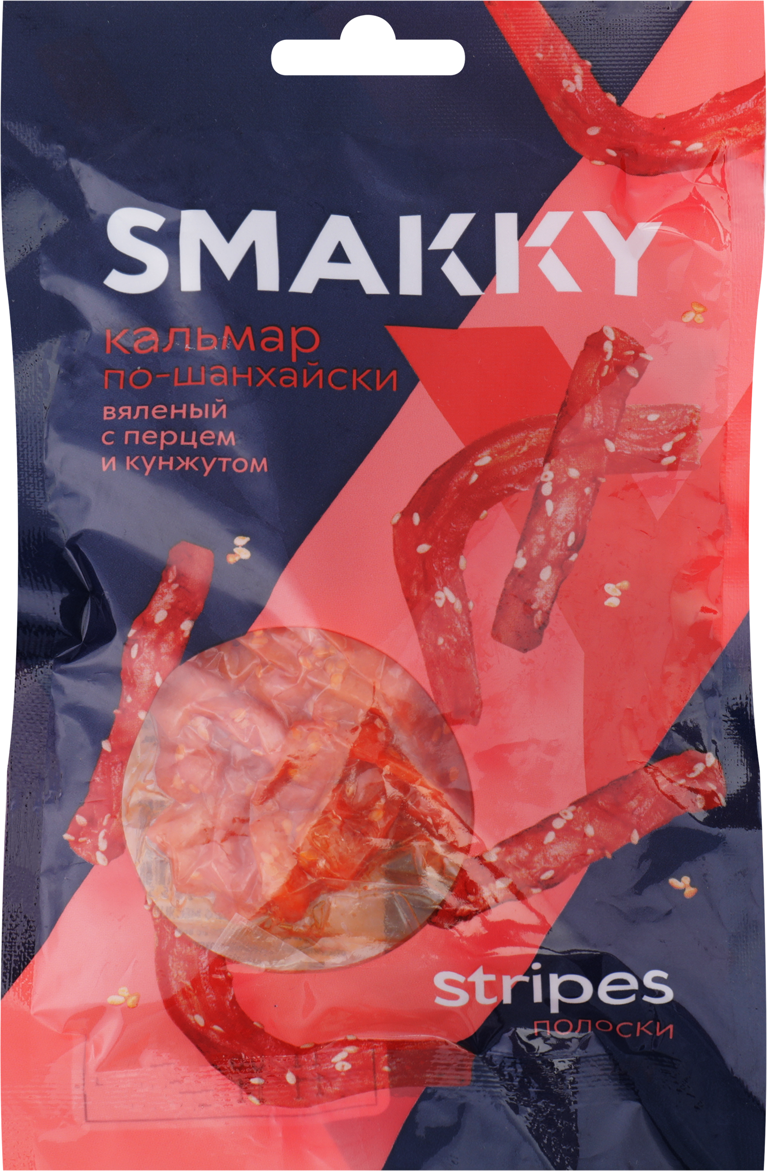 Изображение товара Вяленый кальмар SMAKKY По-шанхайски с перцем и кунжутом, 70г Изображение товара Вяленый кальмар SMAKKY По-шанхайски с перцем и кунжутом, 70г