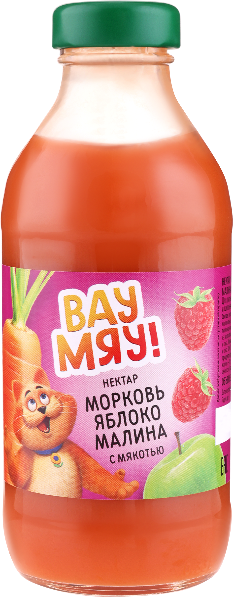 Изображение товара Нектар детский ВАУ МЯУ! Морковь, яблоко, малина, 0.33л Изображение товара Нектар детский ВАУ МЯУ! Морковь, яблоко, малина, 0.33л